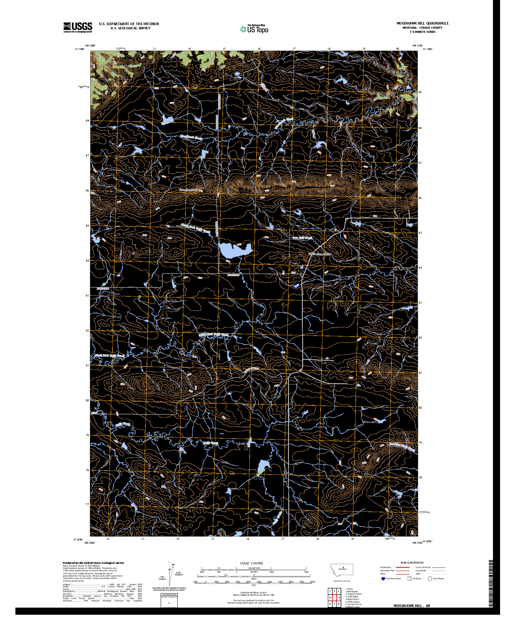 US TOPO 7.5-MINUTE MAP FOR WOODHAWK HILL, MT