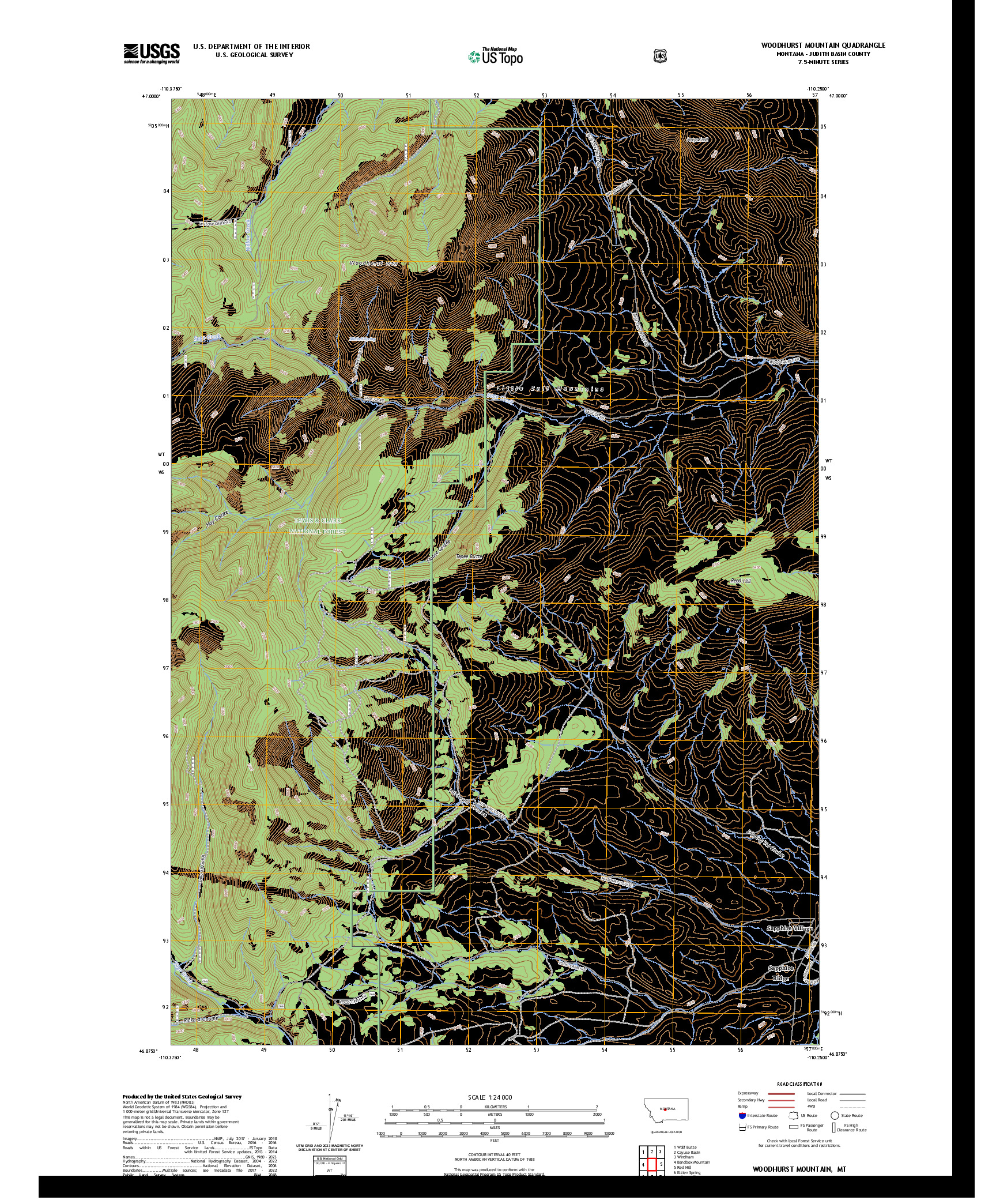 US TOPO 7.5-MINUTE MAP FOR WOODHURST MOUNTAIN, MT