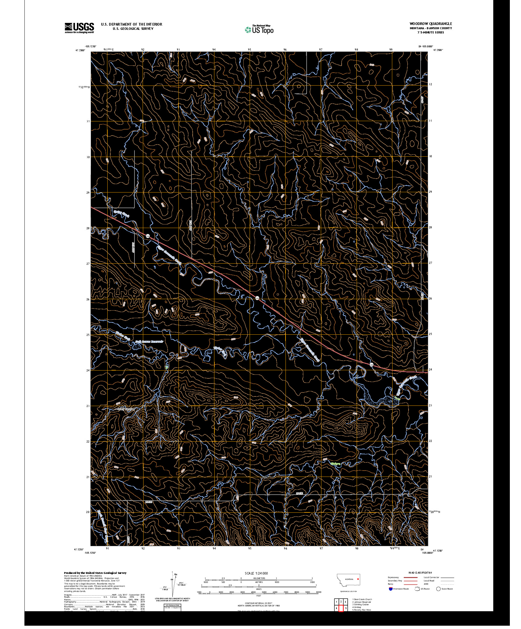 US TOPO 7.5-MINUTE MAP FOR WOODROW, MT