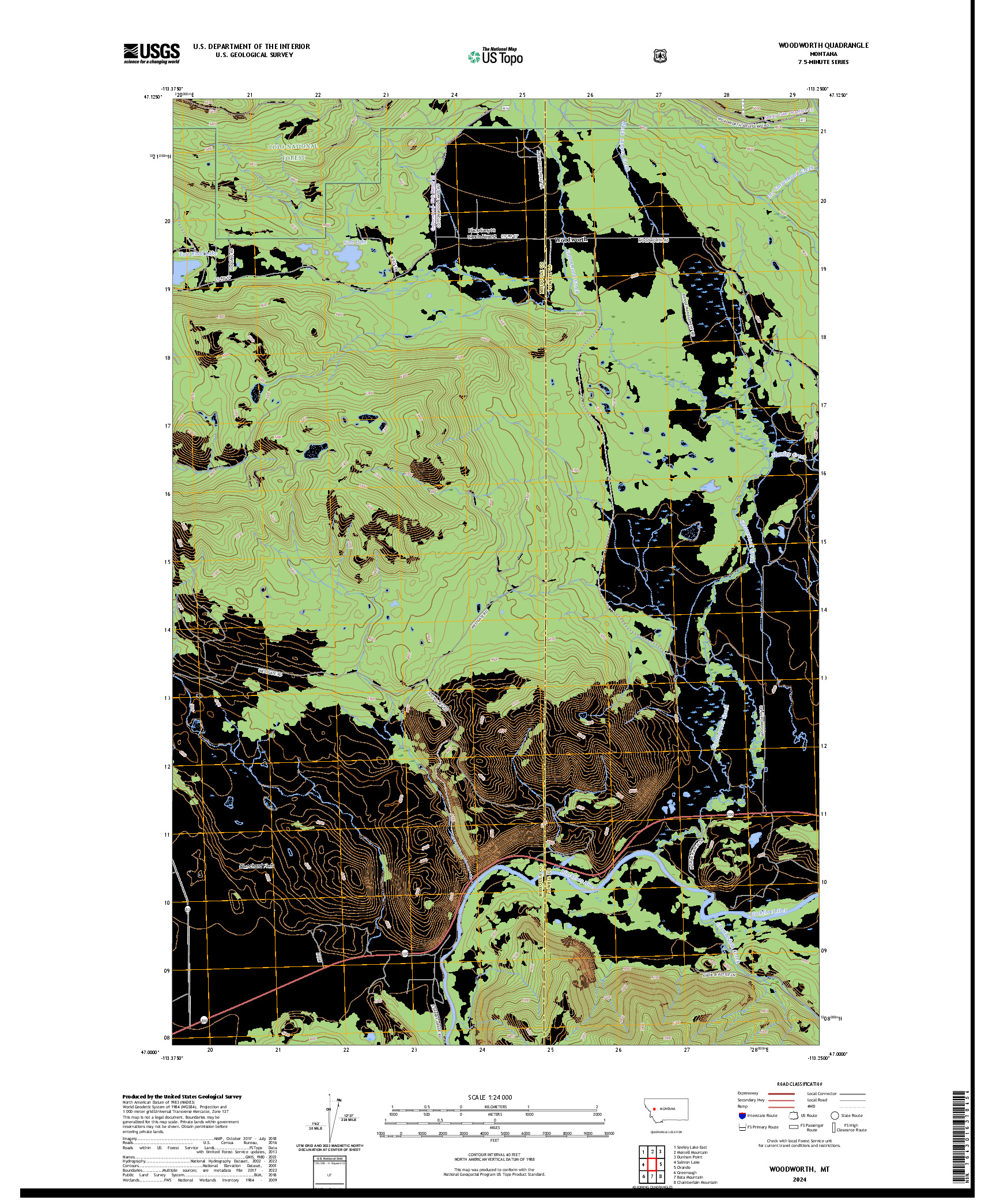 US TOPO 7.5-MINUTE MAP FOR WOODWORTH, MT