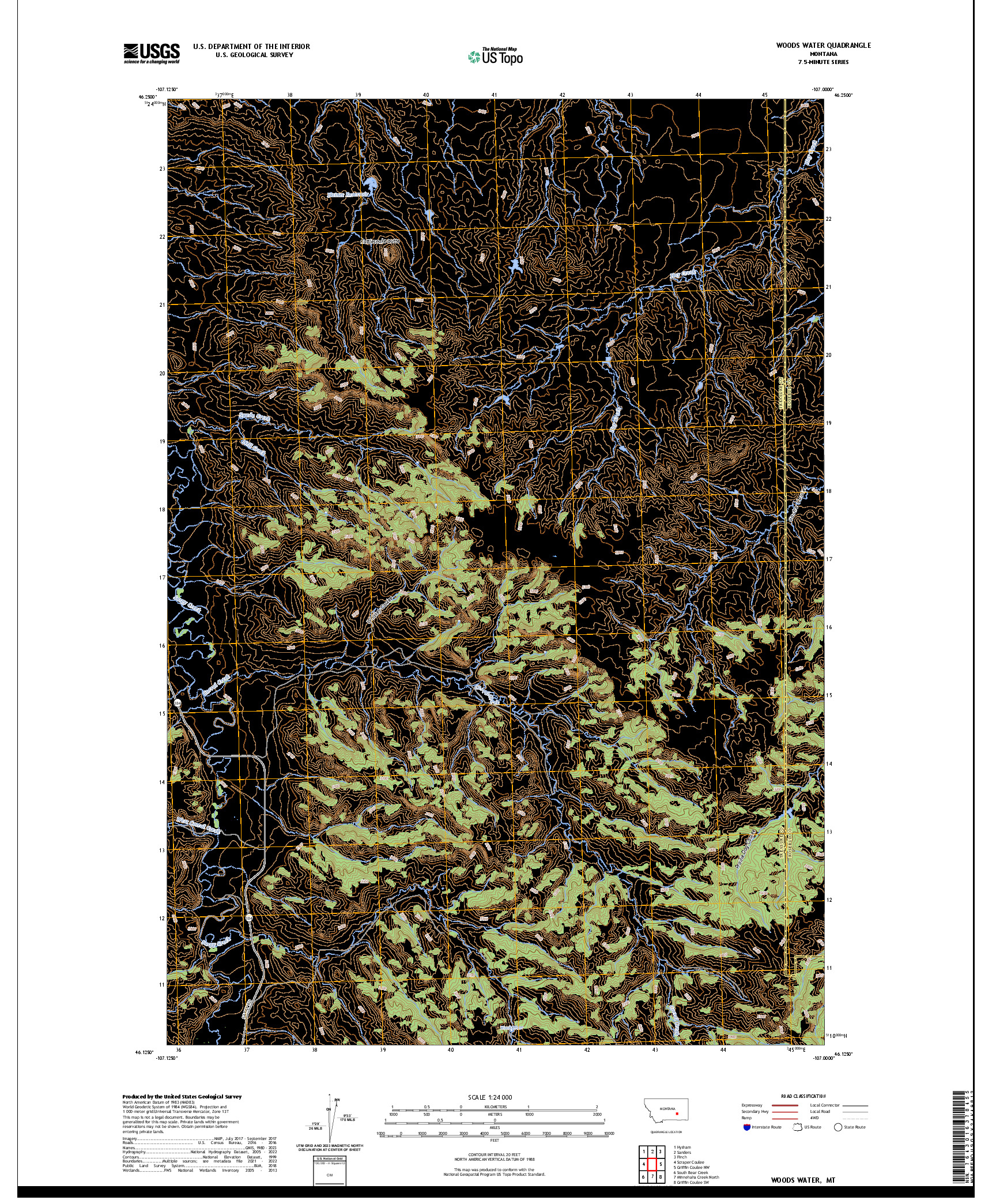 US TOPO 7.5-MINUTE MAP FOR WOODS WATER, MT