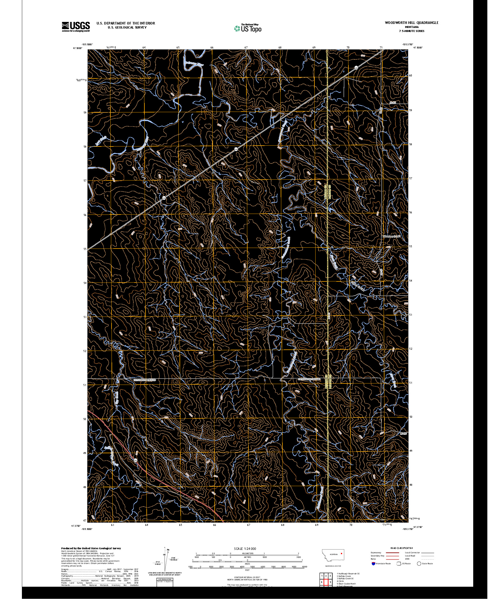 US TOPO 7.5-MINUTE MAP FOR WOODWORTH HILL, MT