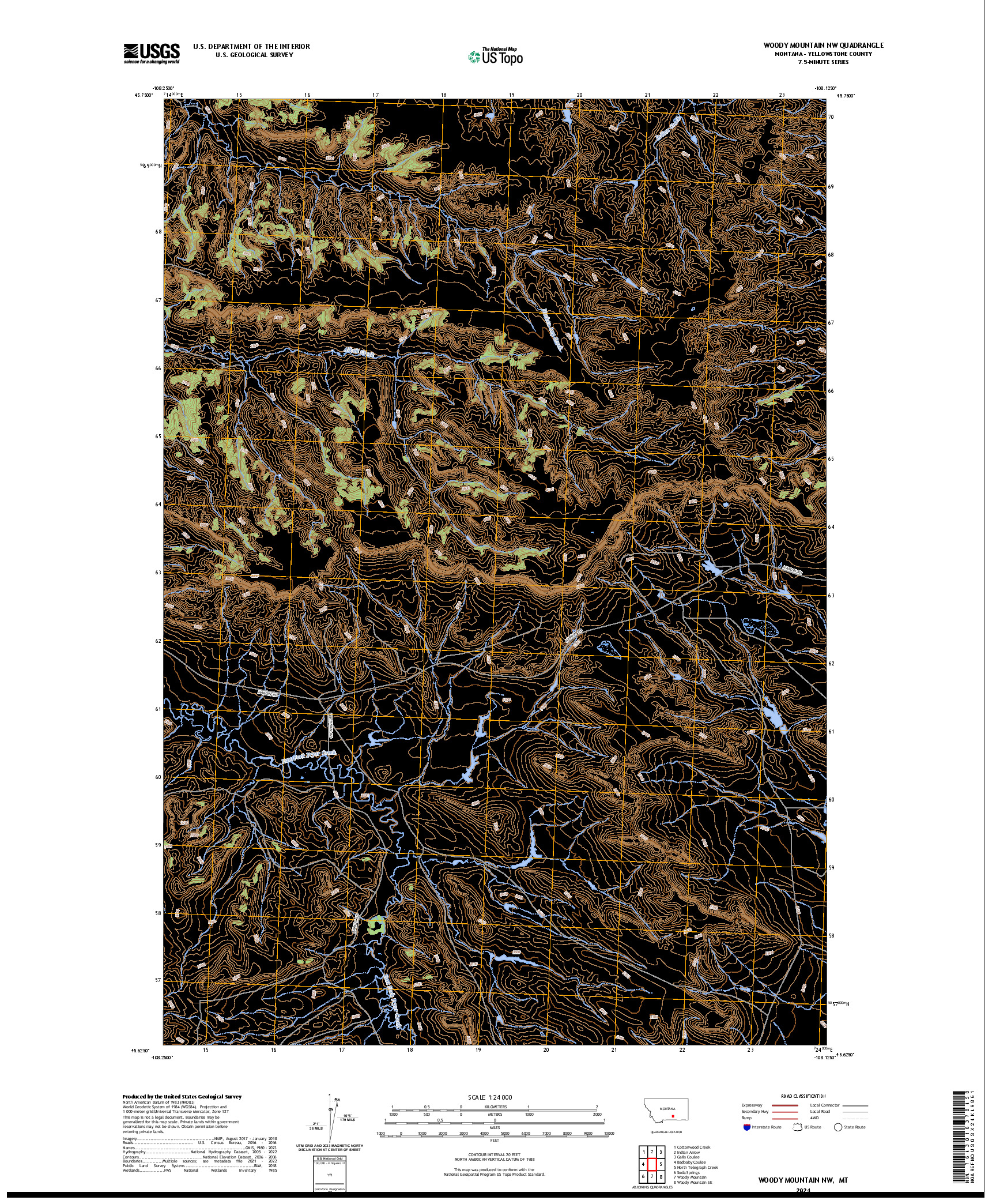 US TOPO 7.5-MINUTE MAP FOR WOODY MOUNTAIN NW, MT