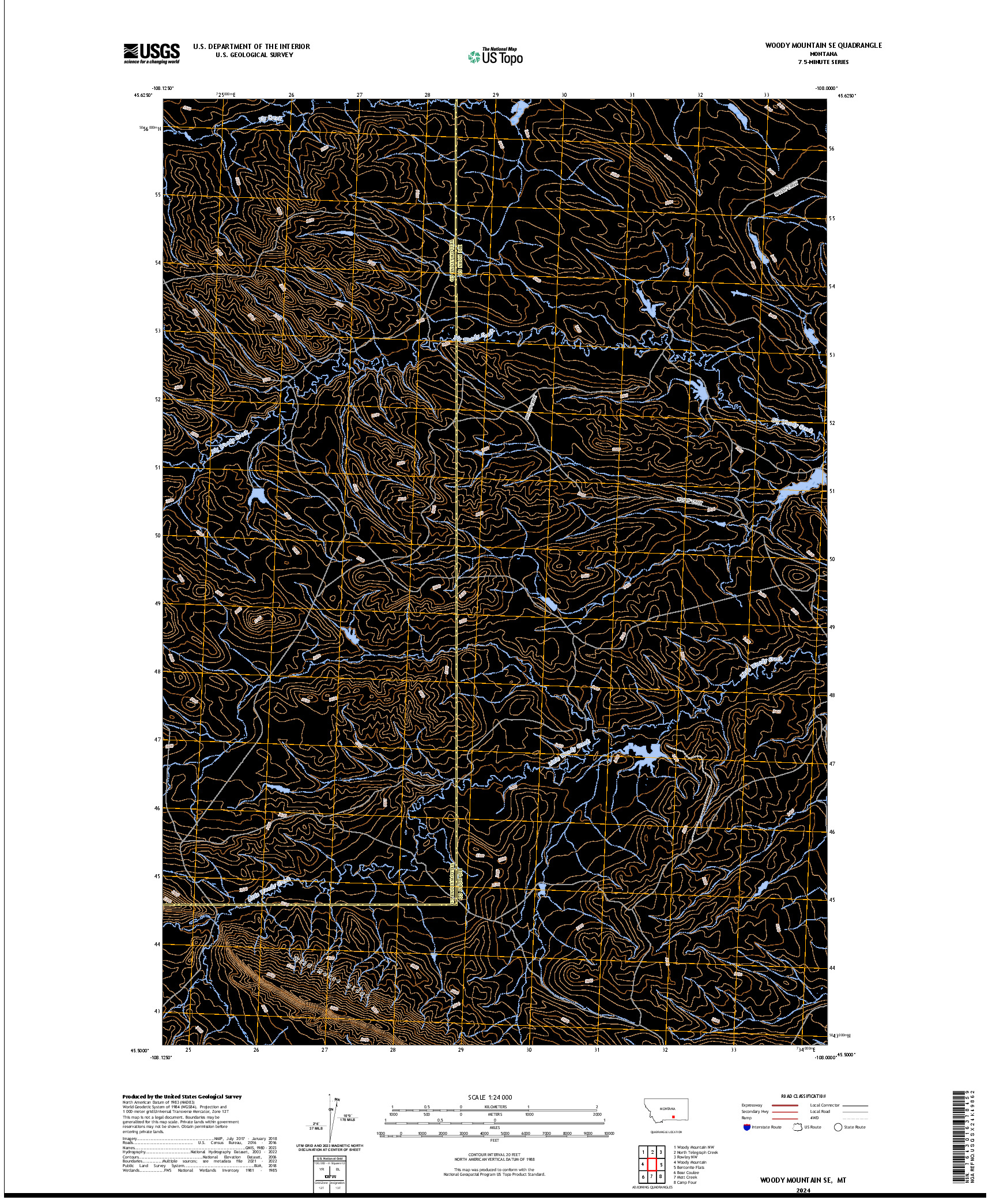 US TOPO 7.5-MINUTE MAP FOR WOODY MOUNTAIN SE, MT