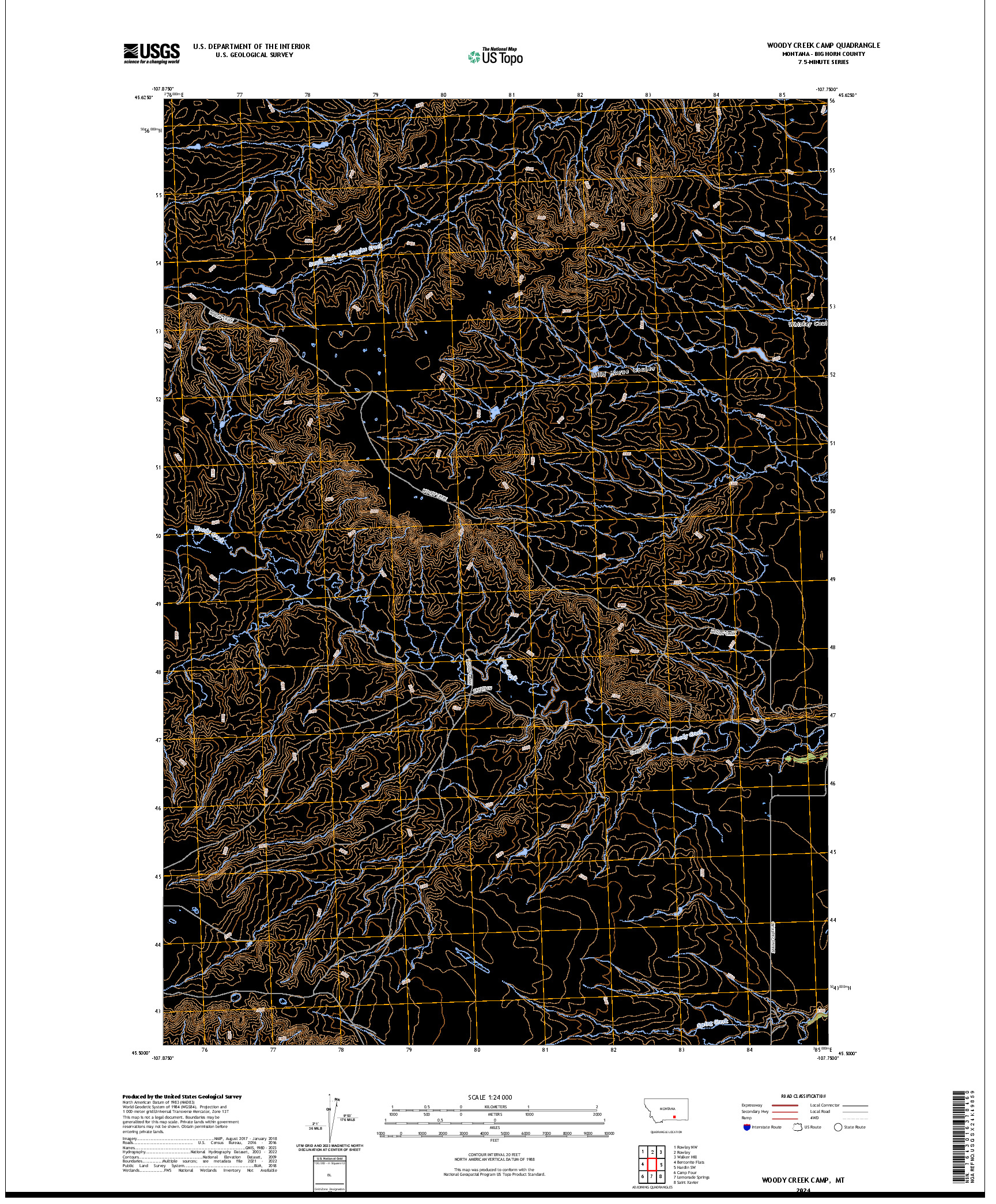 US TOPO 7.5-MINUTE MAP FOR WOODY CREEK CAMP, MT