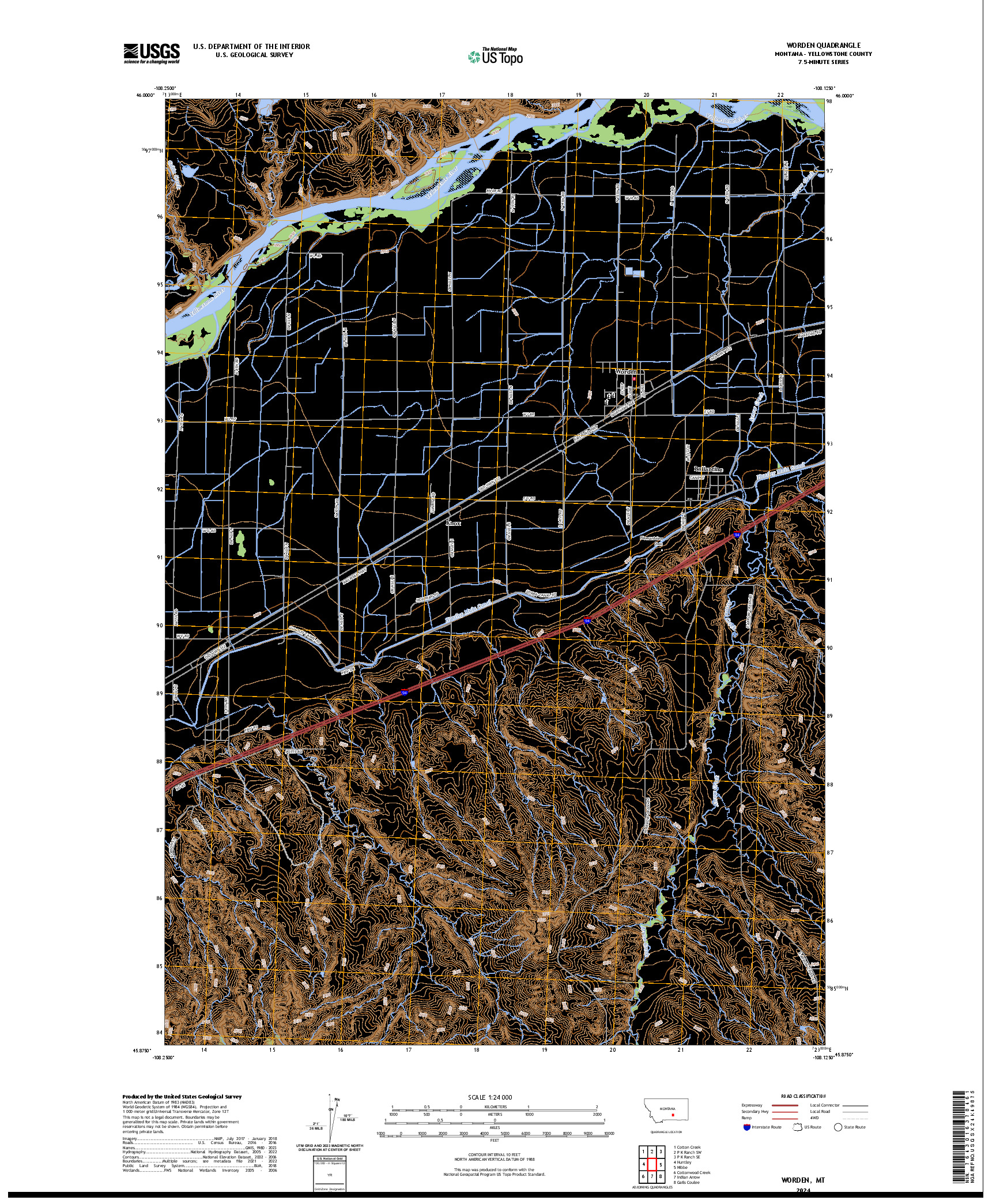 US TOPO 7.5-MINUTE MAP FOR WORDEN, MT