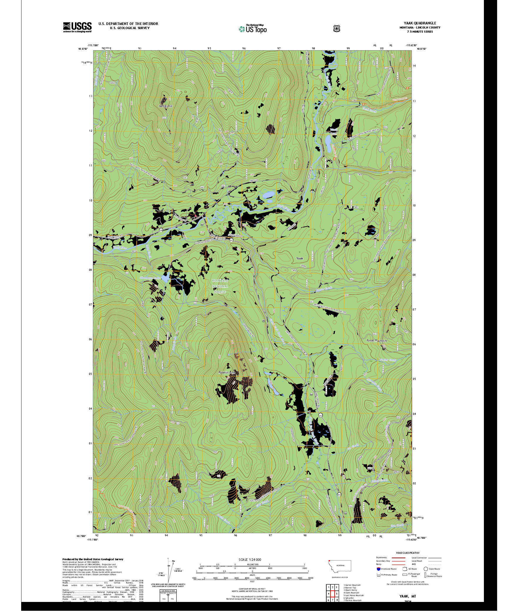 US TOPO 7.5-MINUTE MAP FOR YAAK, MT