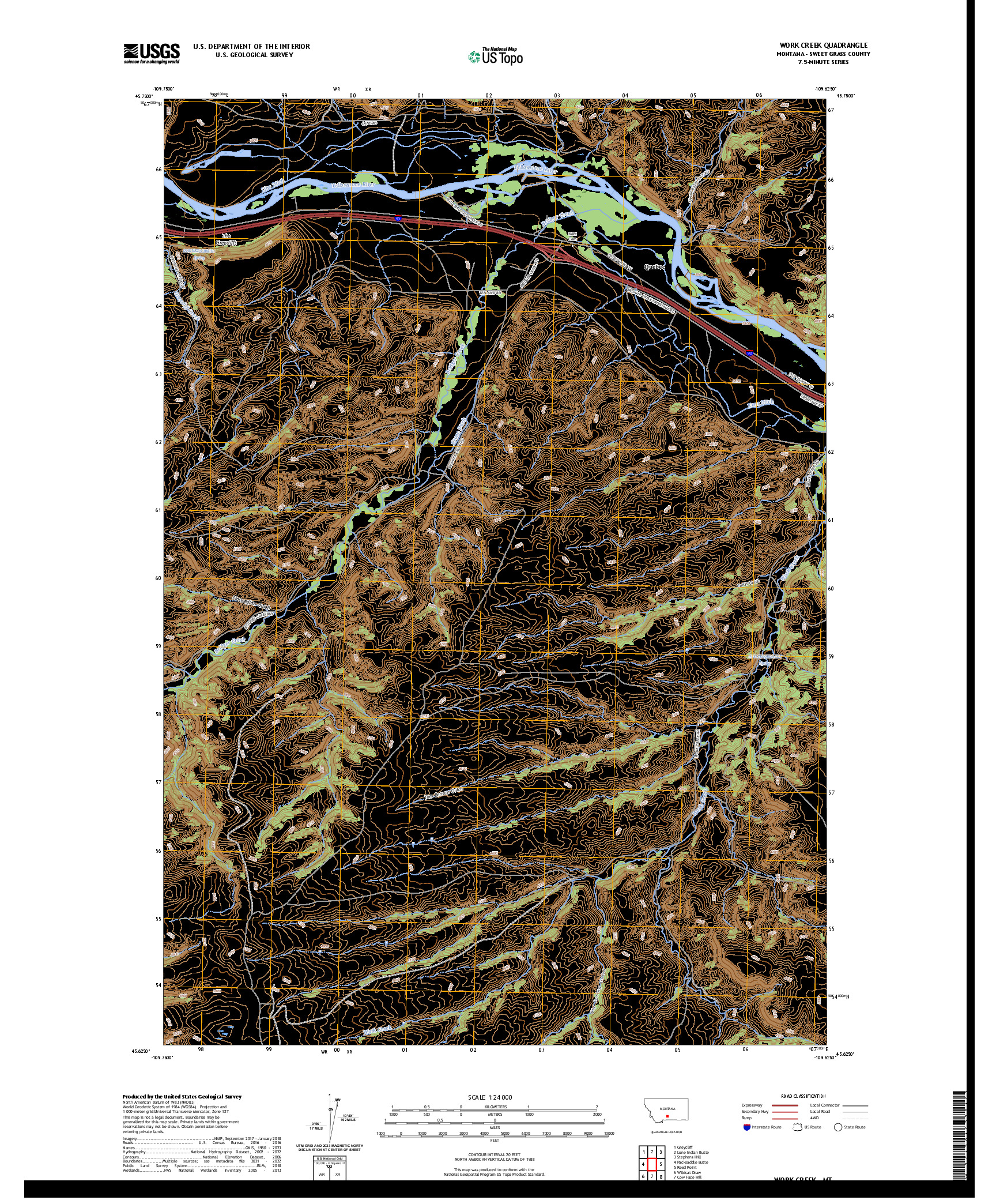 US TOPO 7.5-MINUTE MAP FOR WORK CREEK, MT