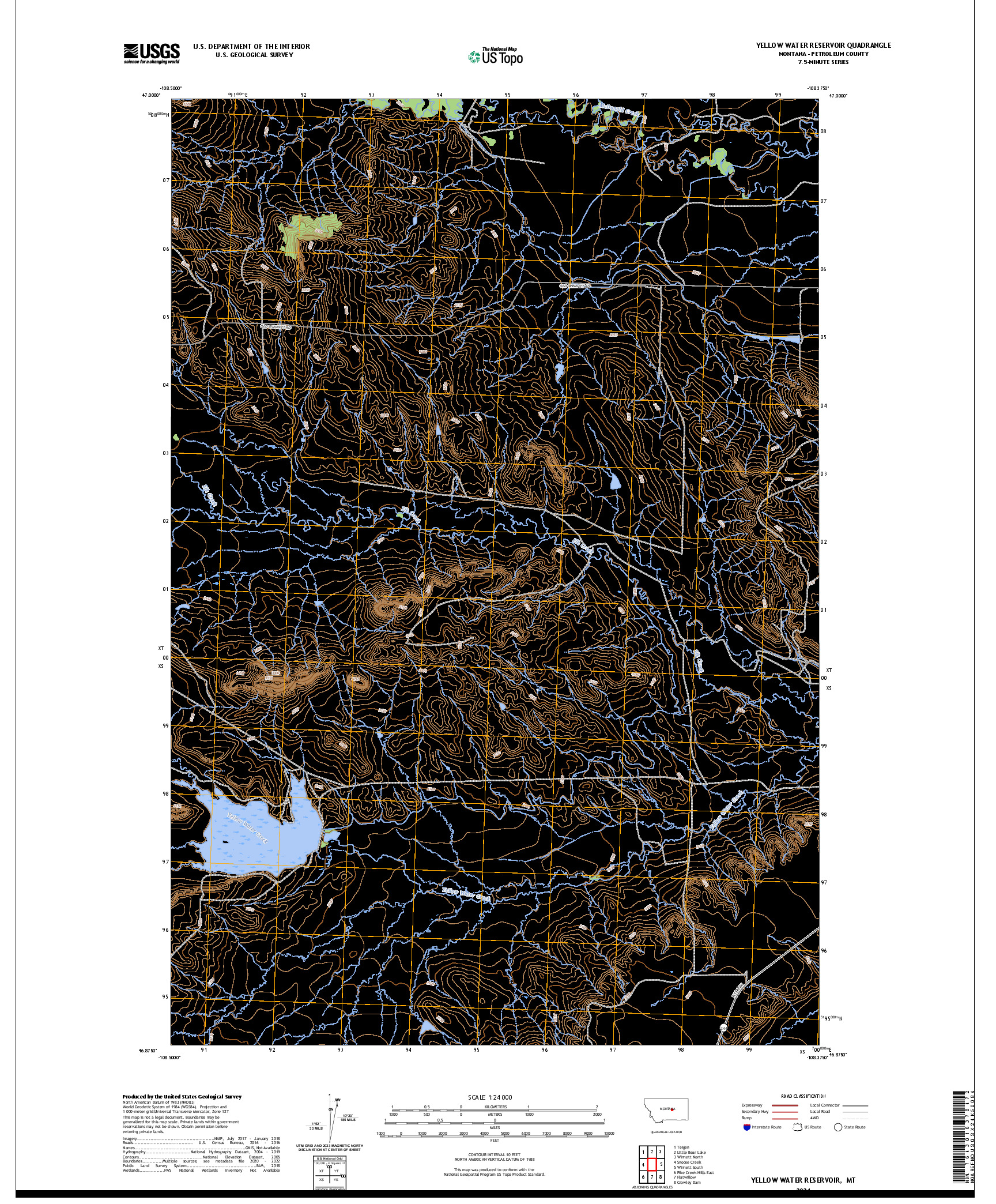 US TOPO 7.5-MINUTE MAP FOR YELLOW WATER RESERVOIR, MT