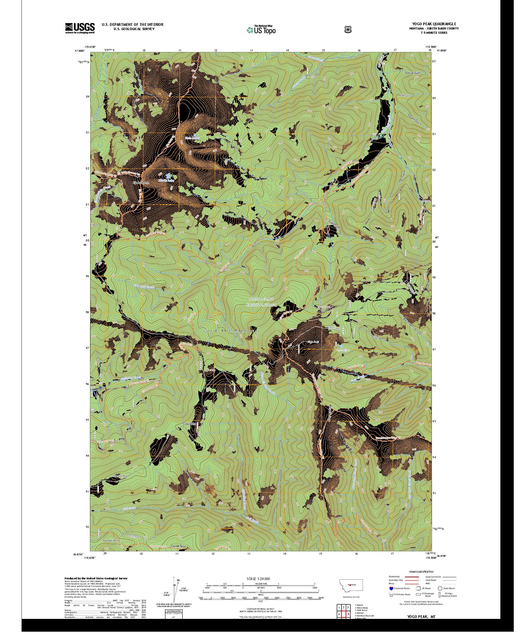 US TOPO 7.5-MINUTE MAP FOR YOGO PEAK, MT