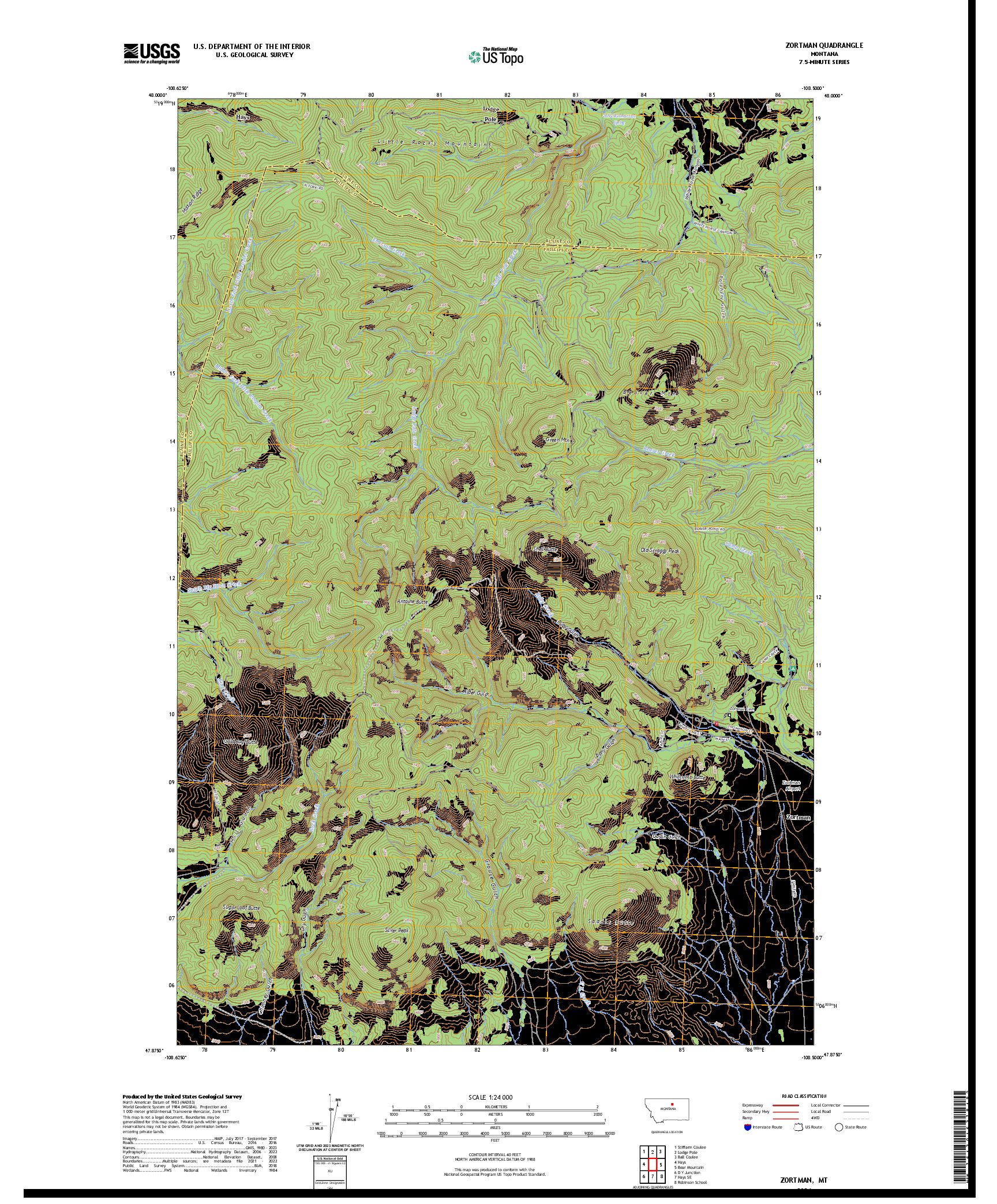US TOPO 7.5-MINUTE MAP FOR ZORTMAN, MT