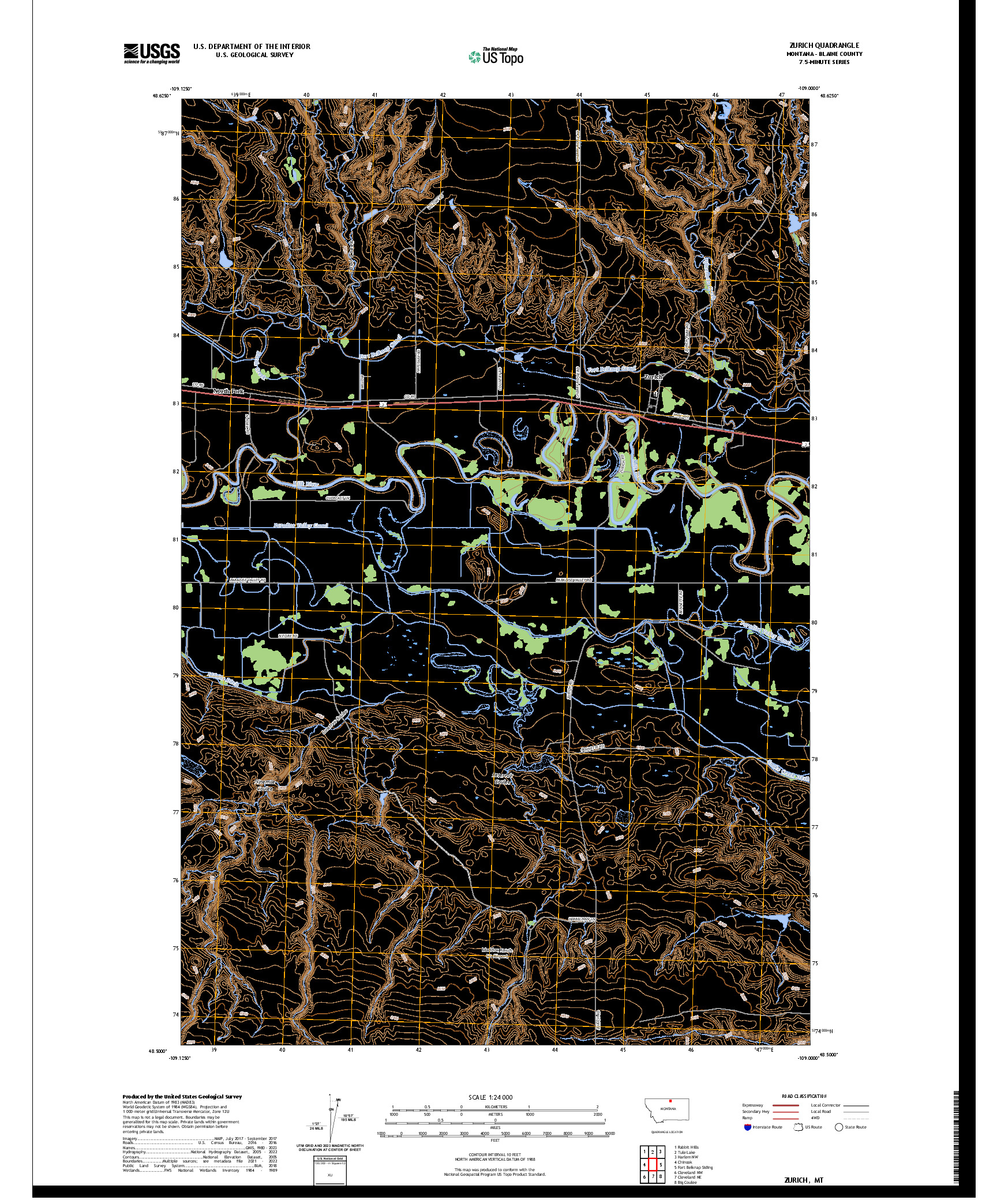 US TOPO 7.5-MINUTE MAP FOR ZURICH, MT
