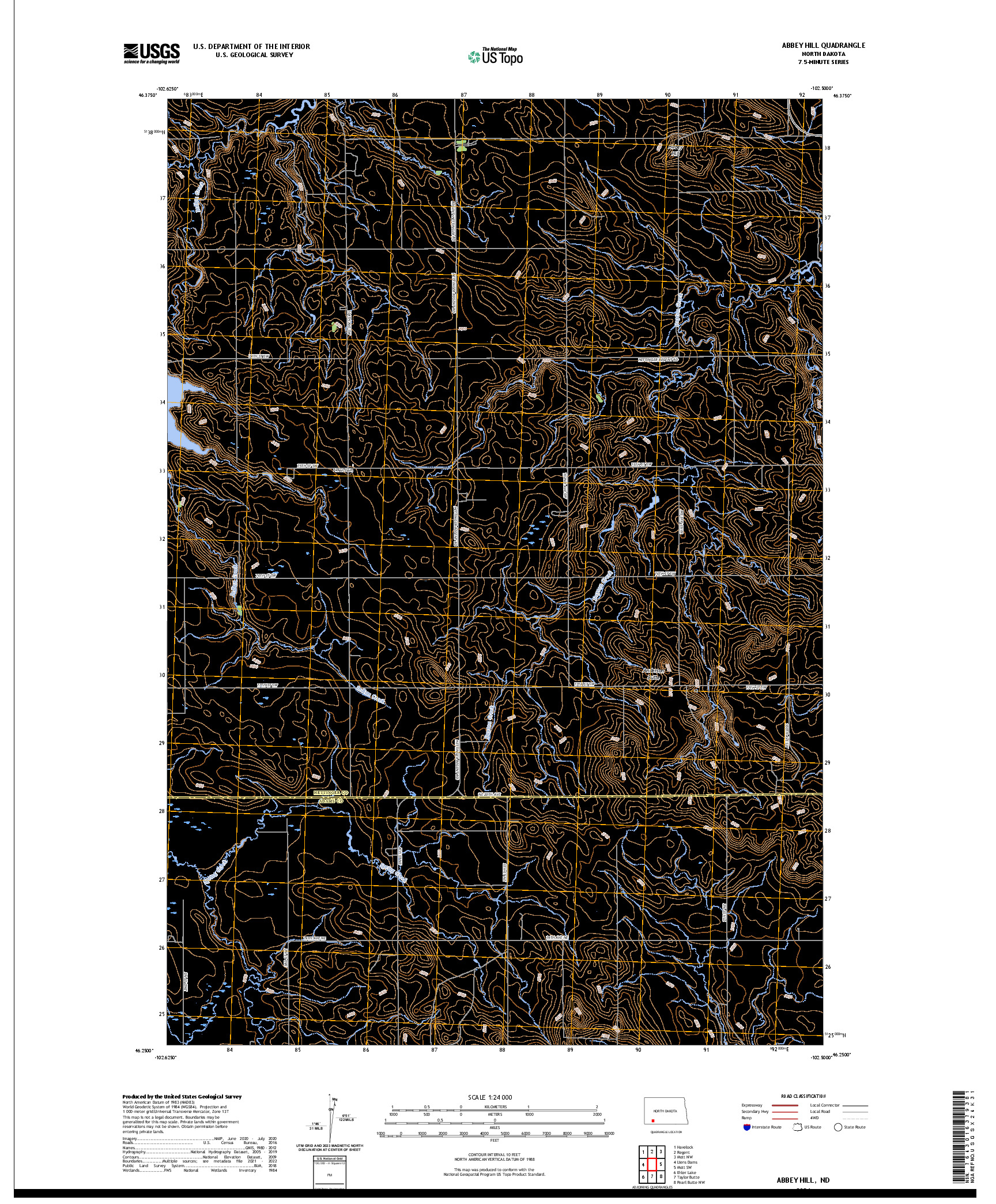 US TOPO 7.5-MINUTE MAP FOR ABBEY HILL, ND