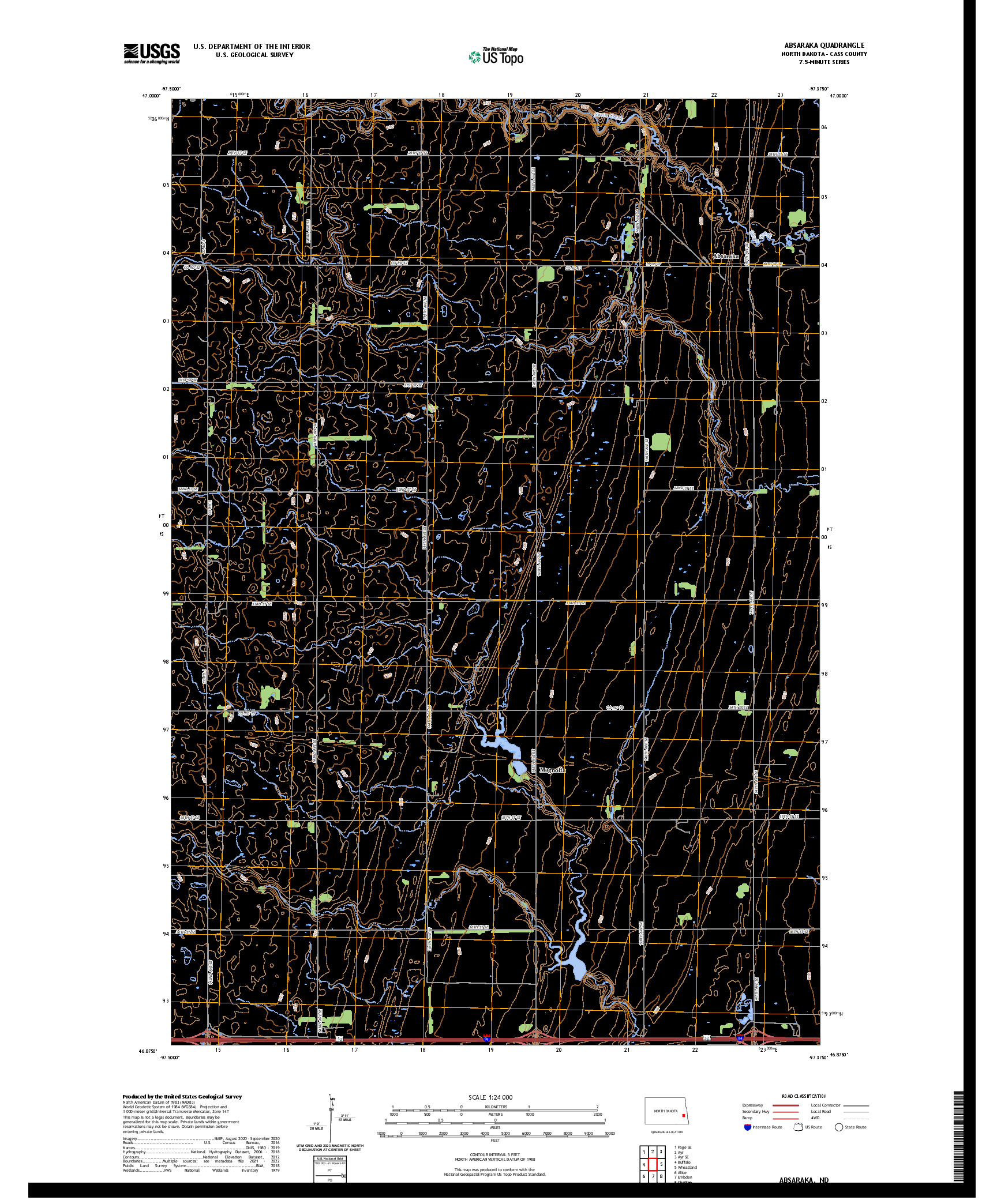 US TOPO 7.5-MINUTE MAP FOR ABSARAKA, ND
