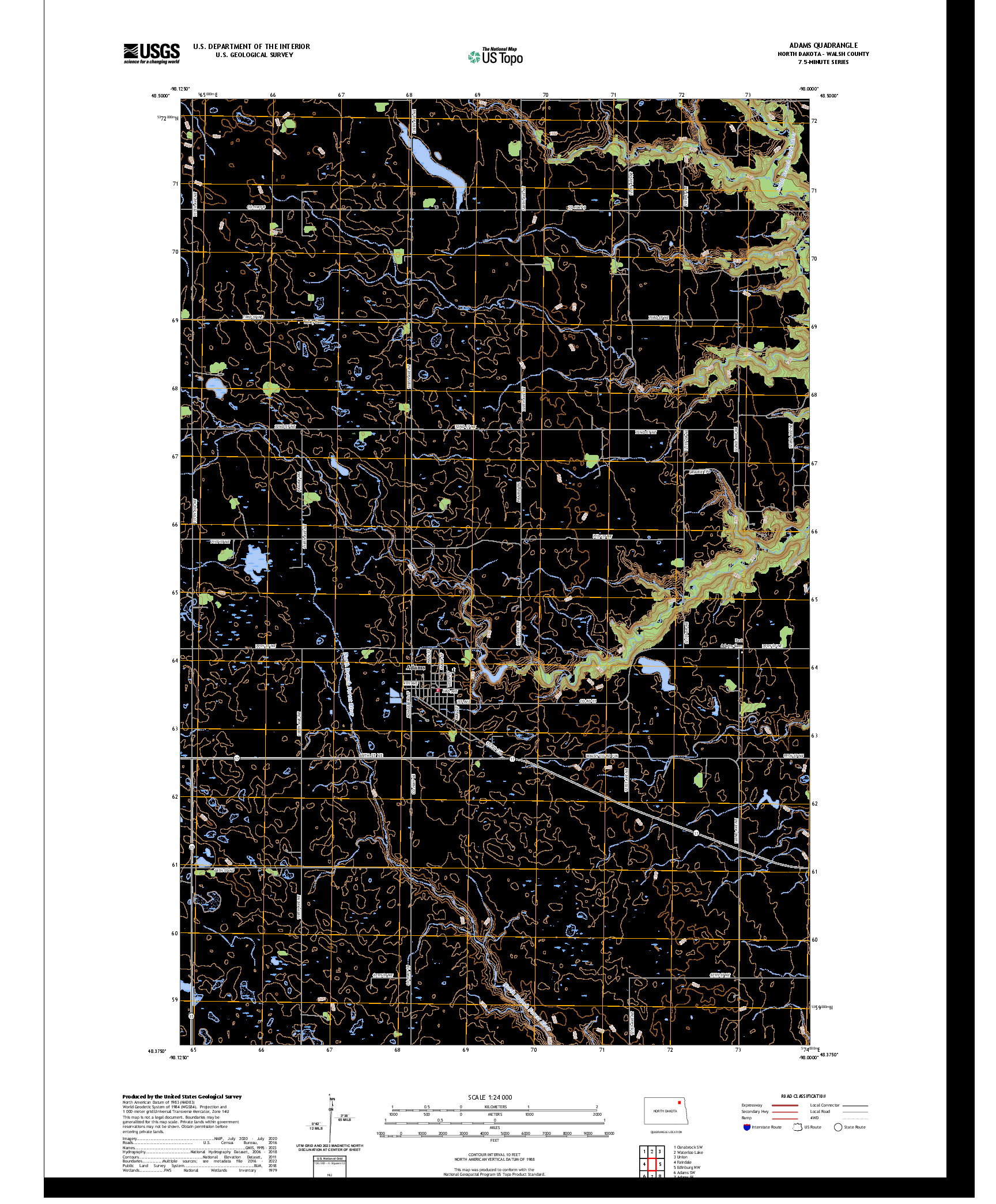 US TOPO 7.5-MINUTE MAP FOR ADAMS, ND