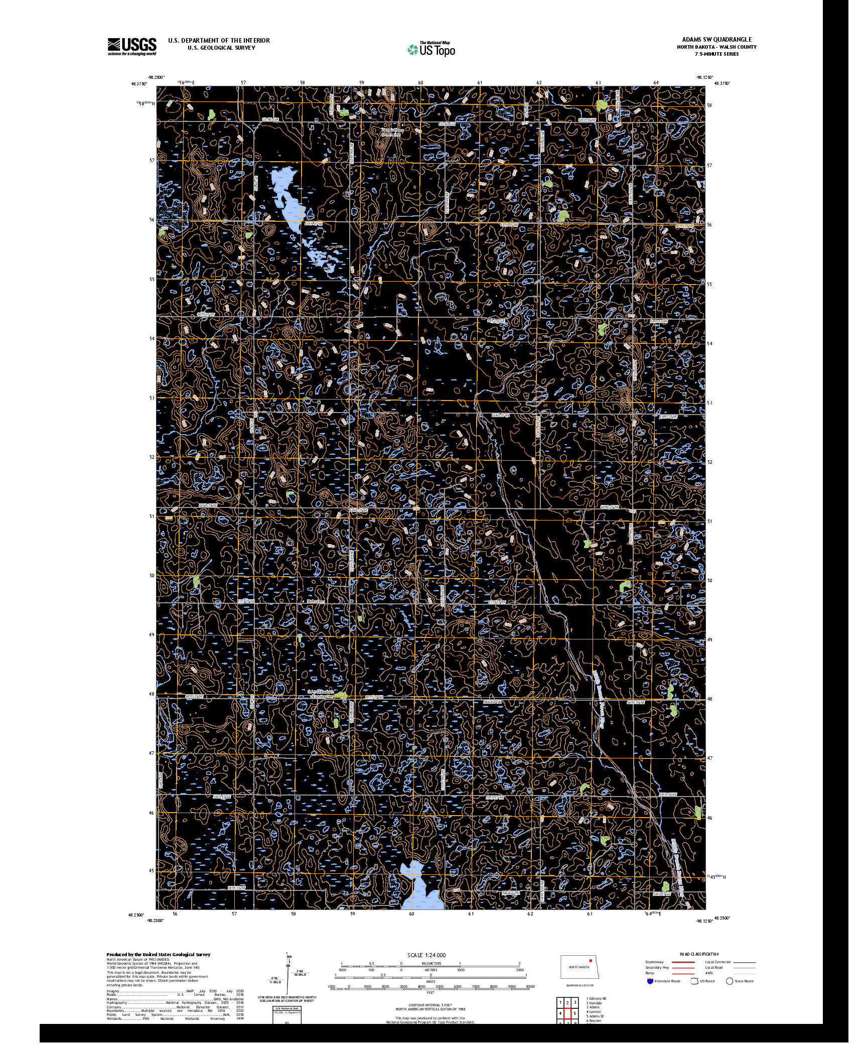 US TOPO 7.5-MINUTE MAP FOR ADAMS SW, ND