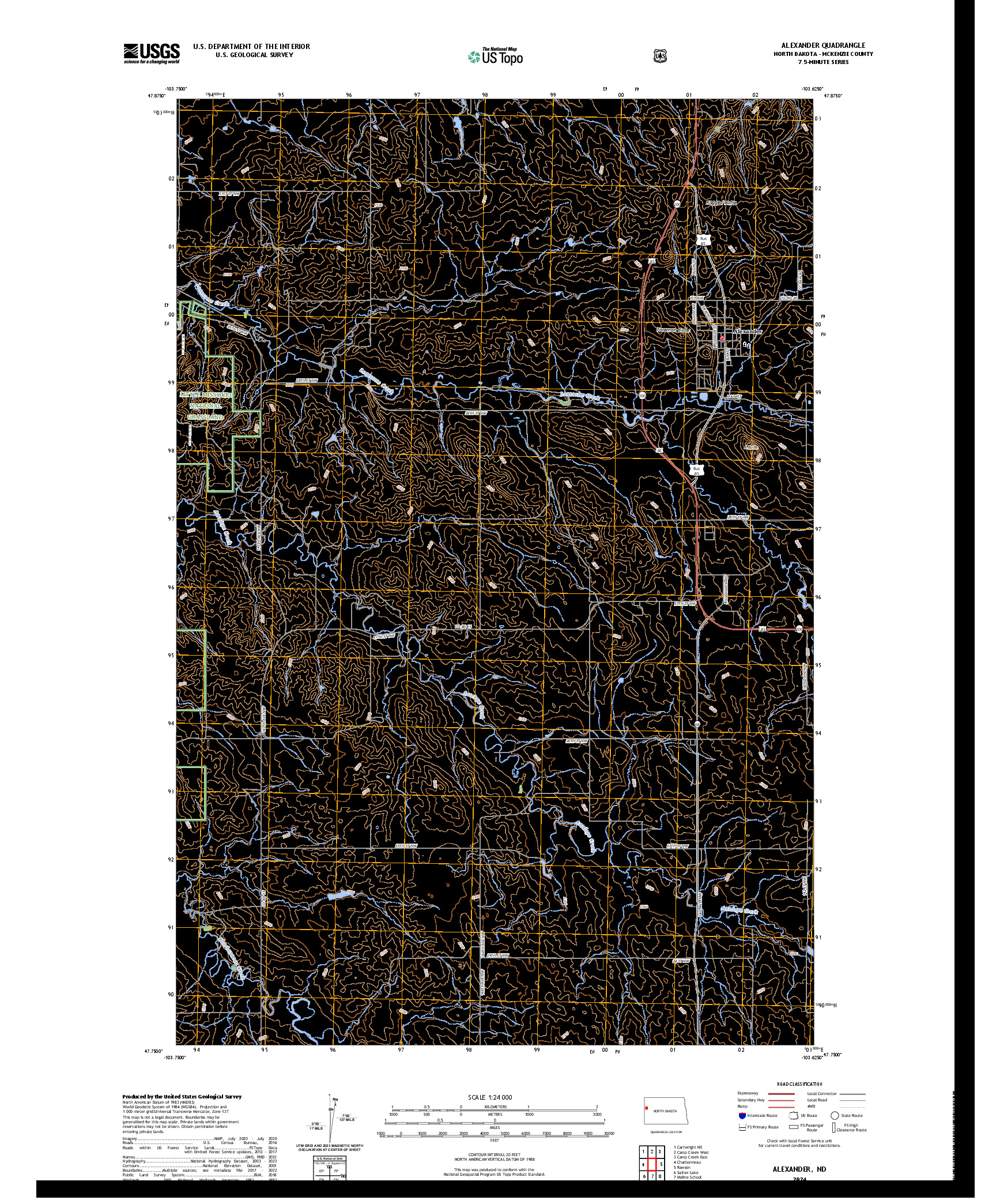 US TOPO 7.5-MINUTE MAP FOR ALEXANDER, ND