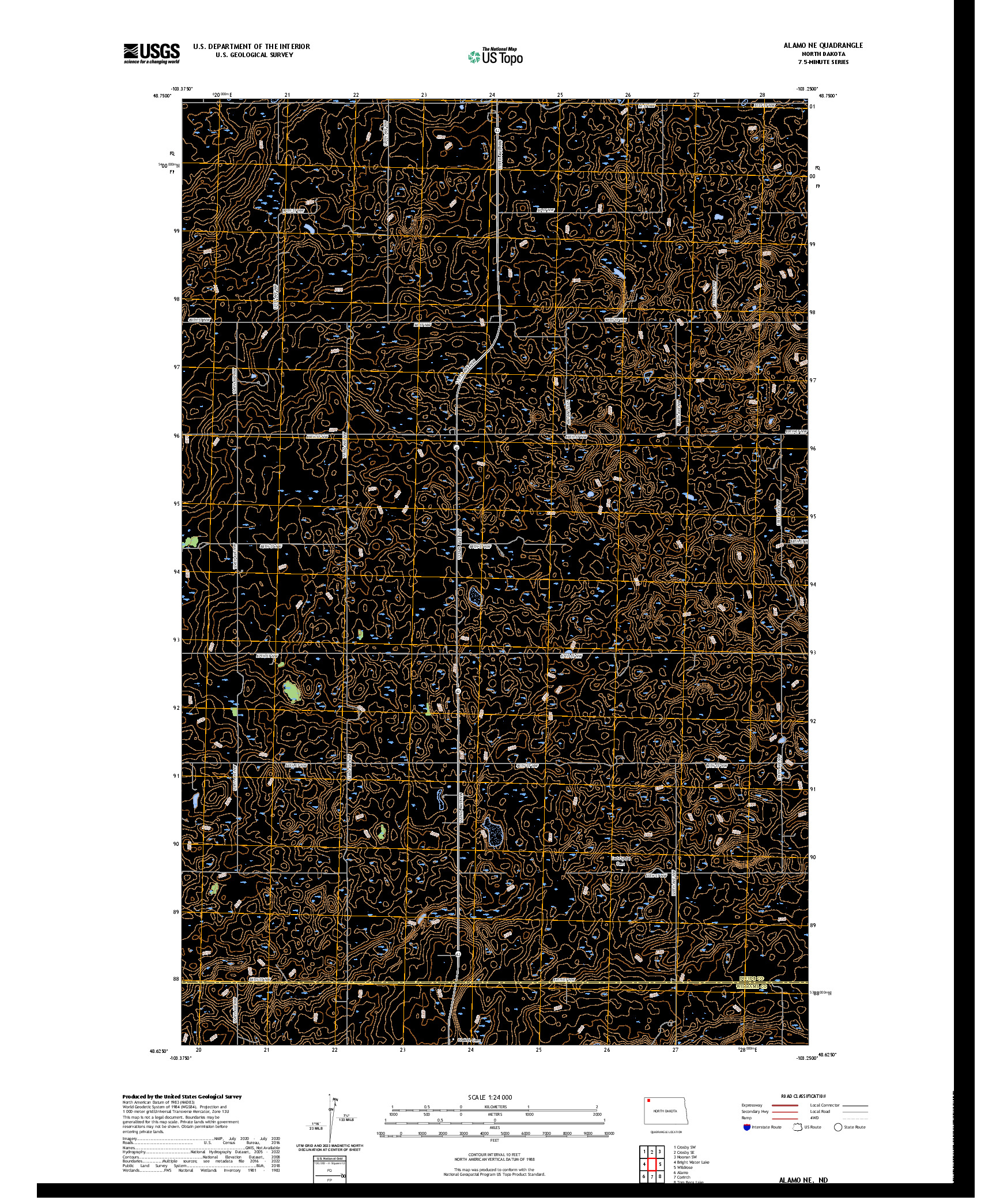 US TOPO 7.5-MINUTE MAP FOR ALAMO NE, ND