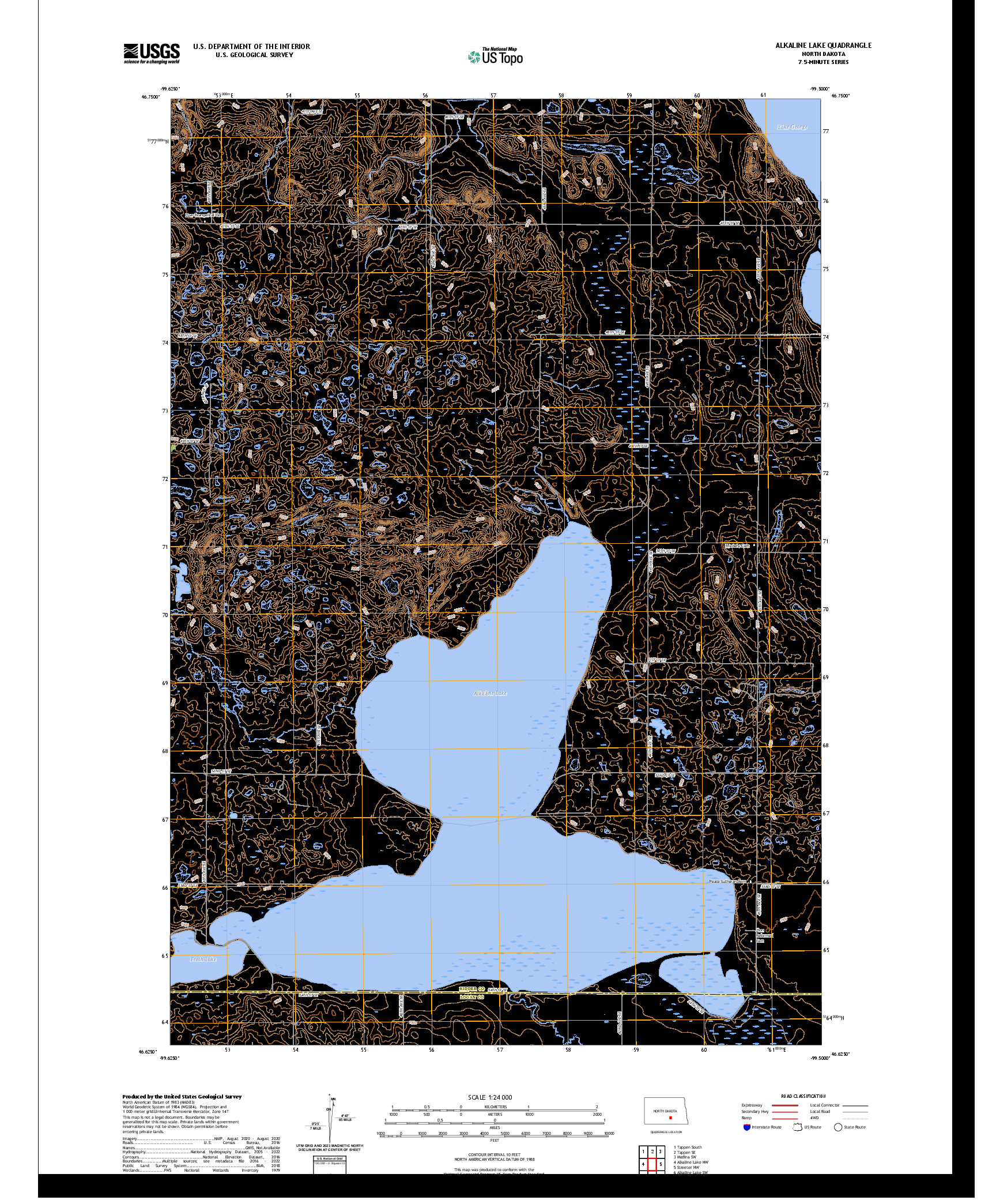 US TOPO 7.5-MINUTE MAP FOR ALKALINE LAKE, ND