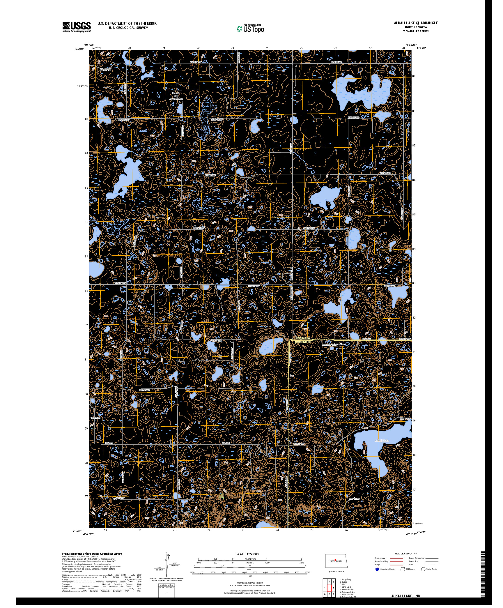 US TOPO 7.5-MINUTE MAP FOR ALKALI LAKE, ND