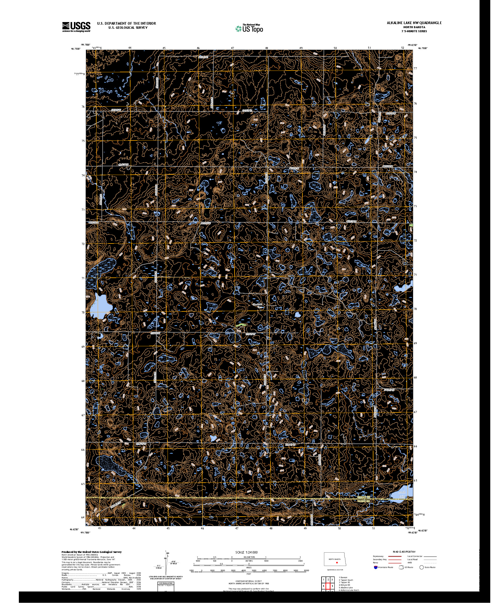 US TOPO 7.5-MINUTE MAP FOR ALKALINE LAKE NW, ND