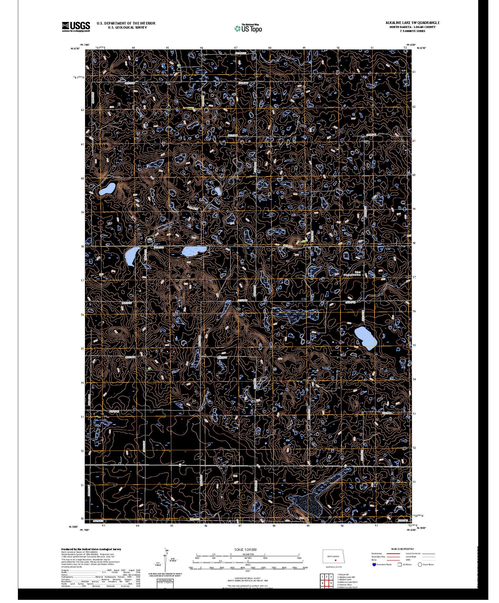US TOPO 7.5-MINUTE MAP FOR ALKALINE LAKE SW, ND