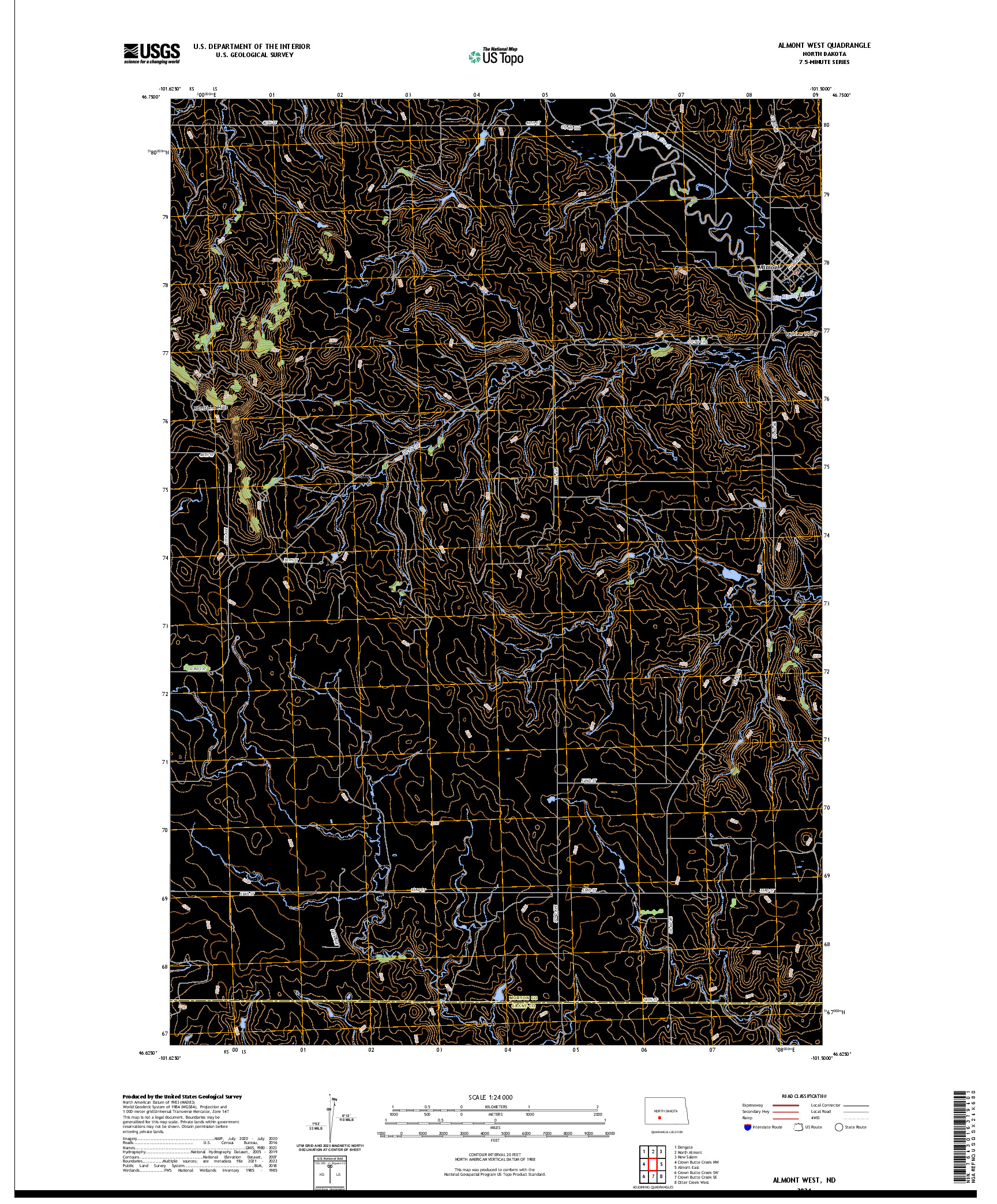 US TOPO 7.5-MINUTE MAP FOR ALMONT WEST, ND