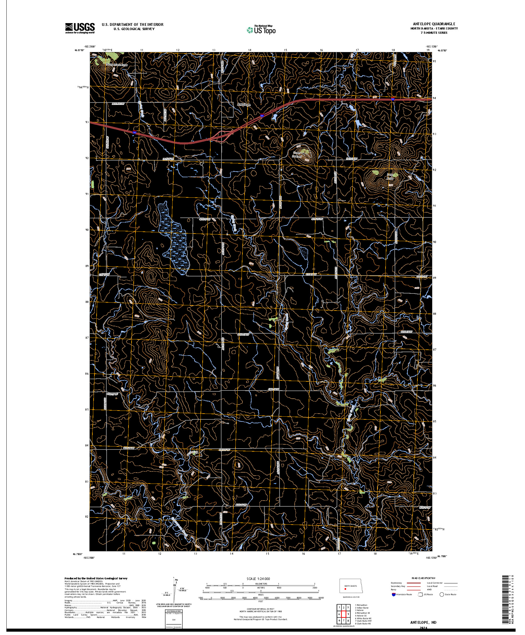 US TOPO 7.5-MINUTE MAP FOR ANTELOPE, ND