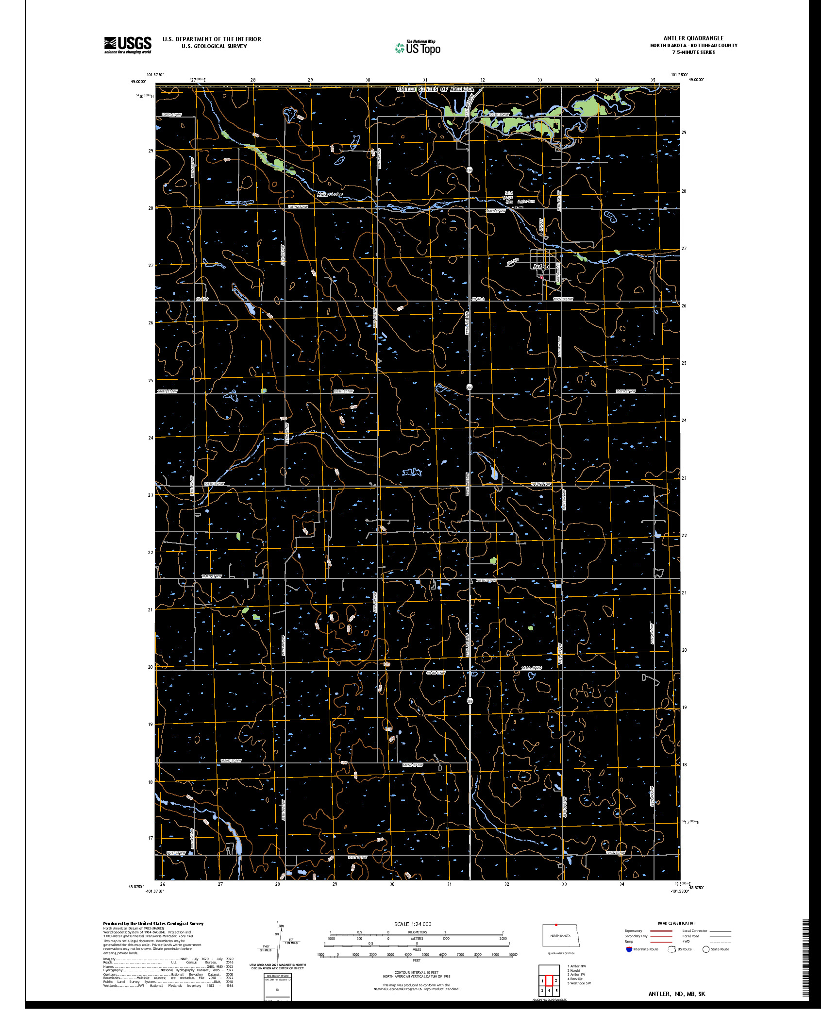 US TOPO 7.5-MINUTE MAP FOR ANTLER, ND,MB,SK