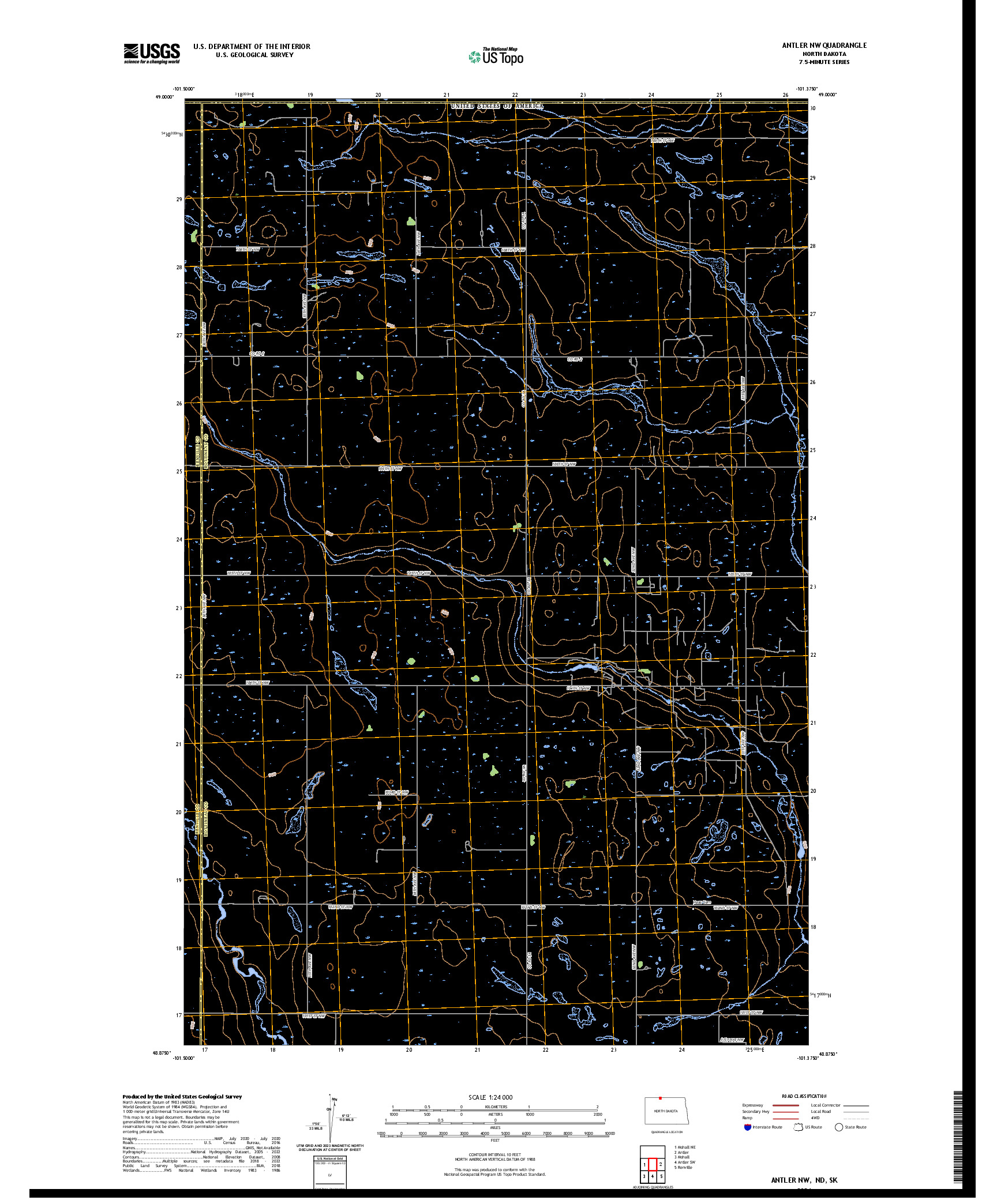 US TOPO 7.5-MINUTE MAP FOR ANTLER NW, ND,SK