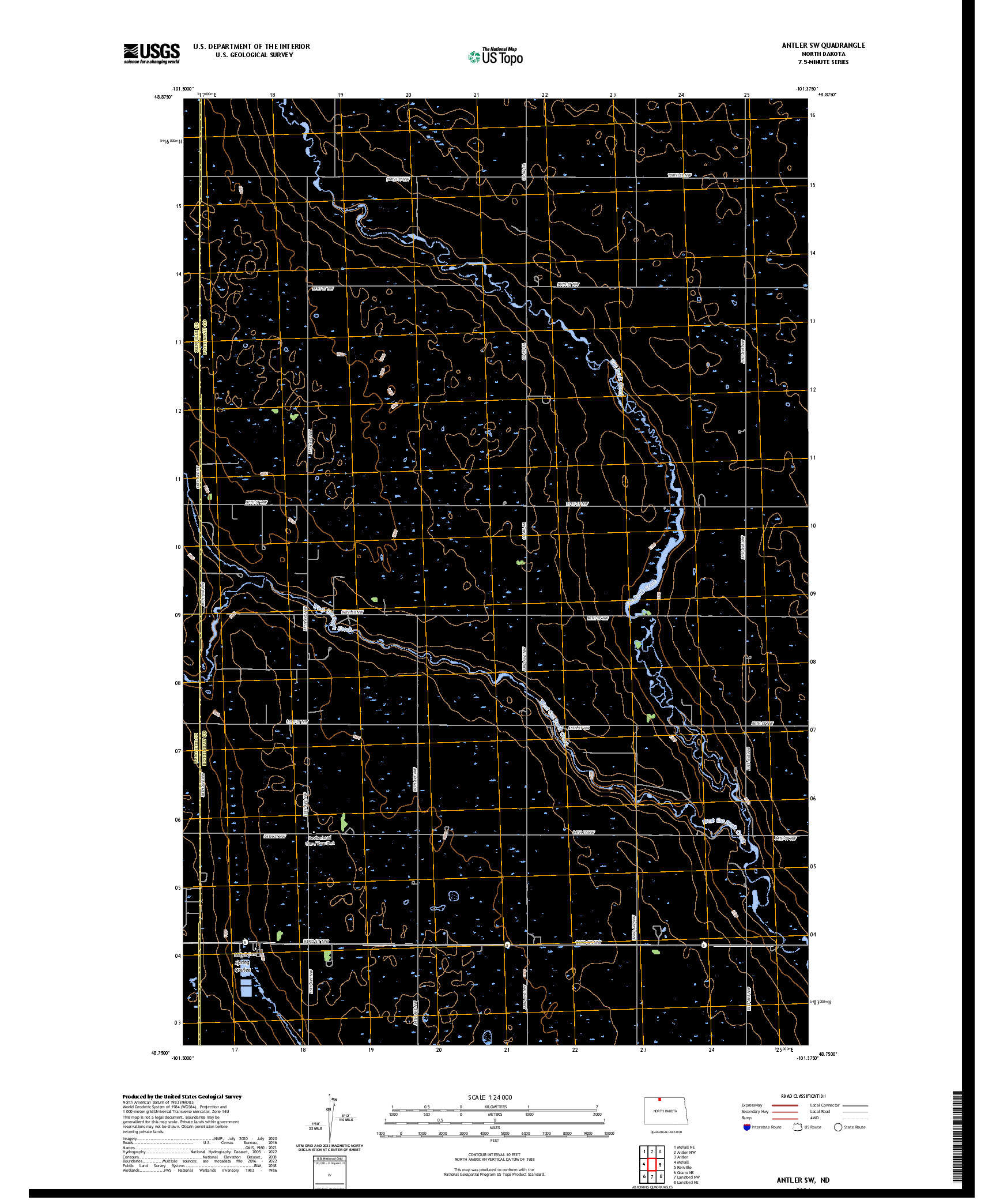 US TOPO 7.5-MINUTE MAP FOR ANTLER SW, ND