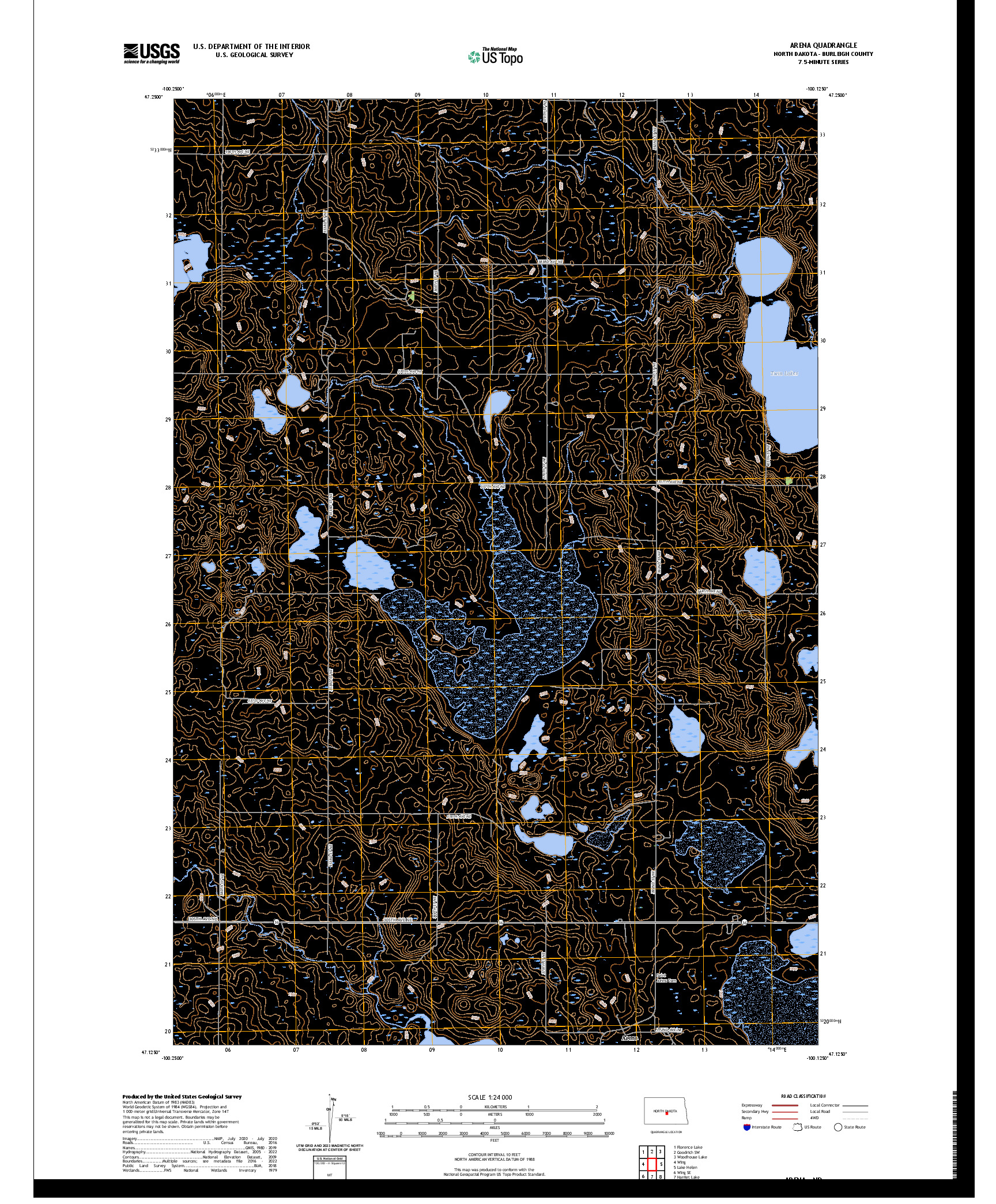 US TOPO 7.5-MINUTE MAP FOR ARENA, ND