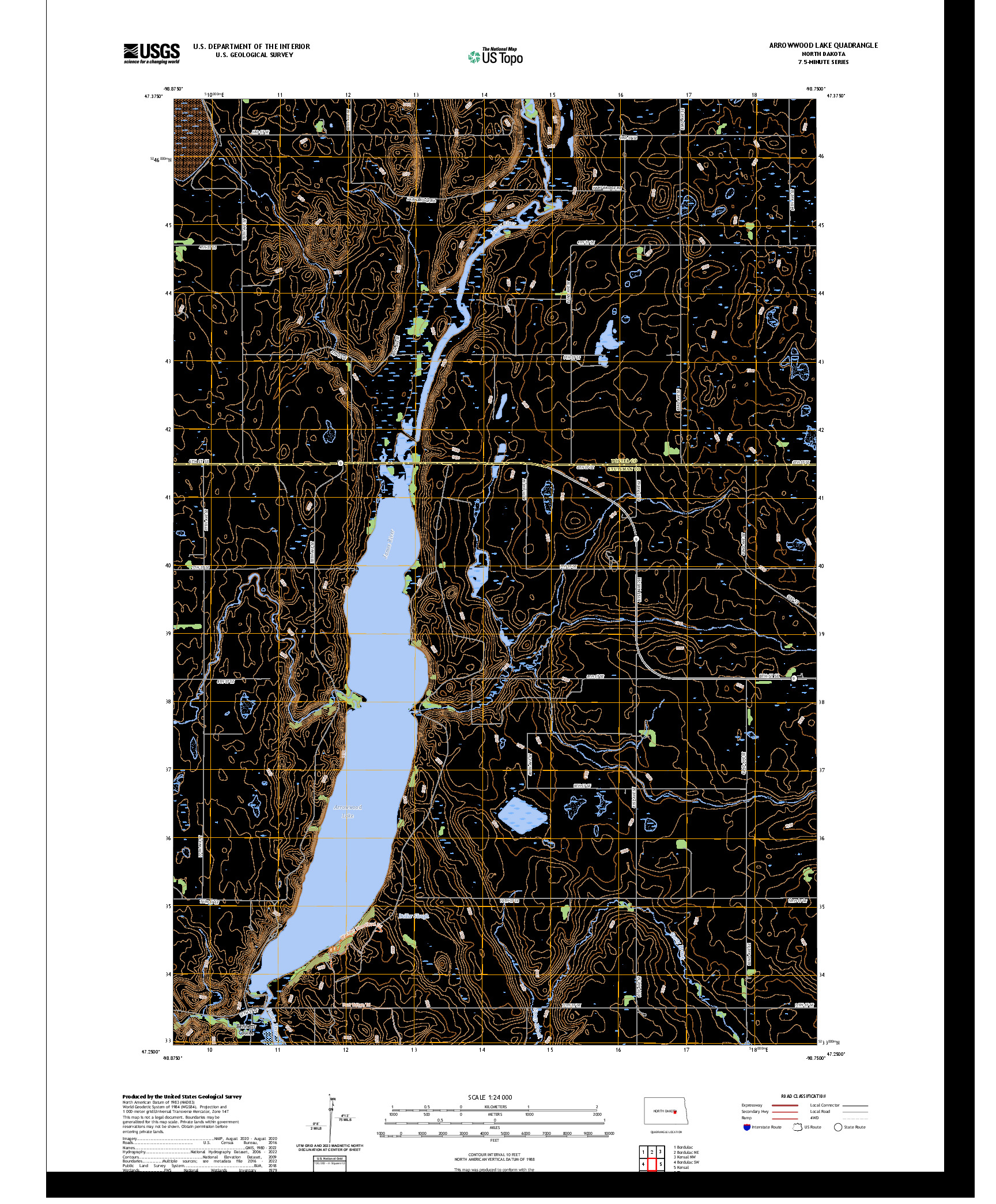 US TOPO 7.5-MINUTE MAP FOR ARROWWOOD LAKE, ND