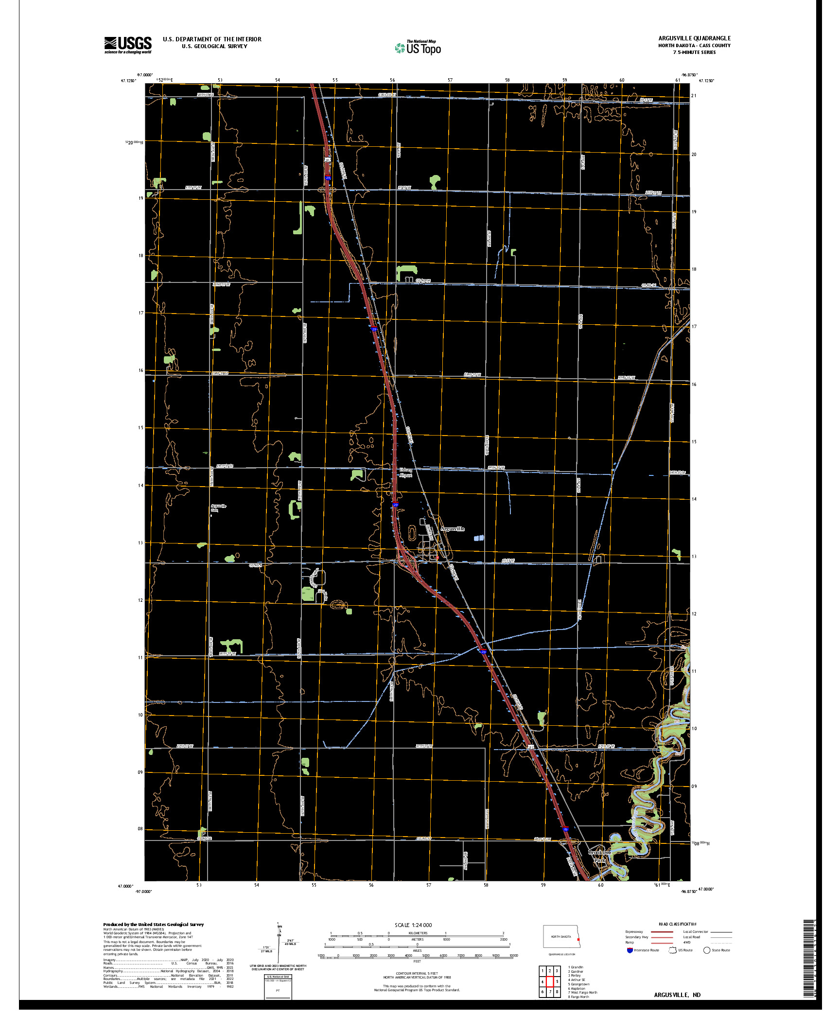 US TOPO 7.5-MINUTE MAP FOR ARGUSVILLE, ND