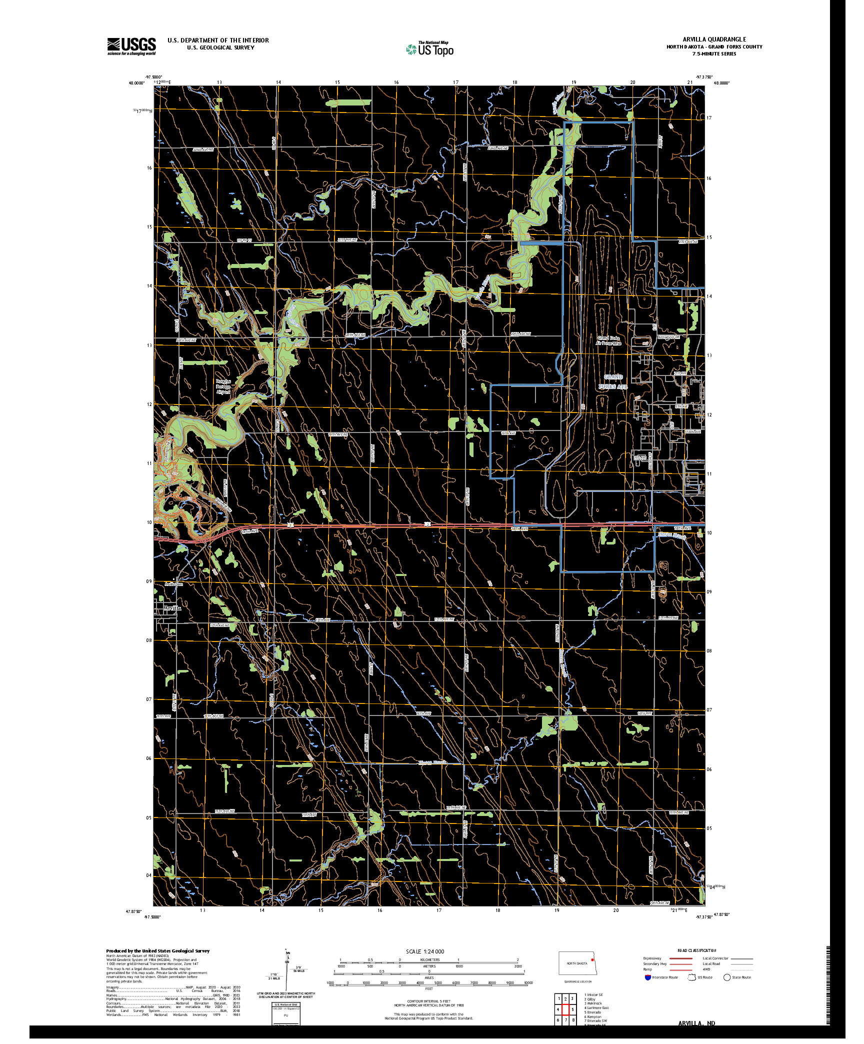 US TOPO 7.5-MINUTE MAP FOR ARVILLA, ND