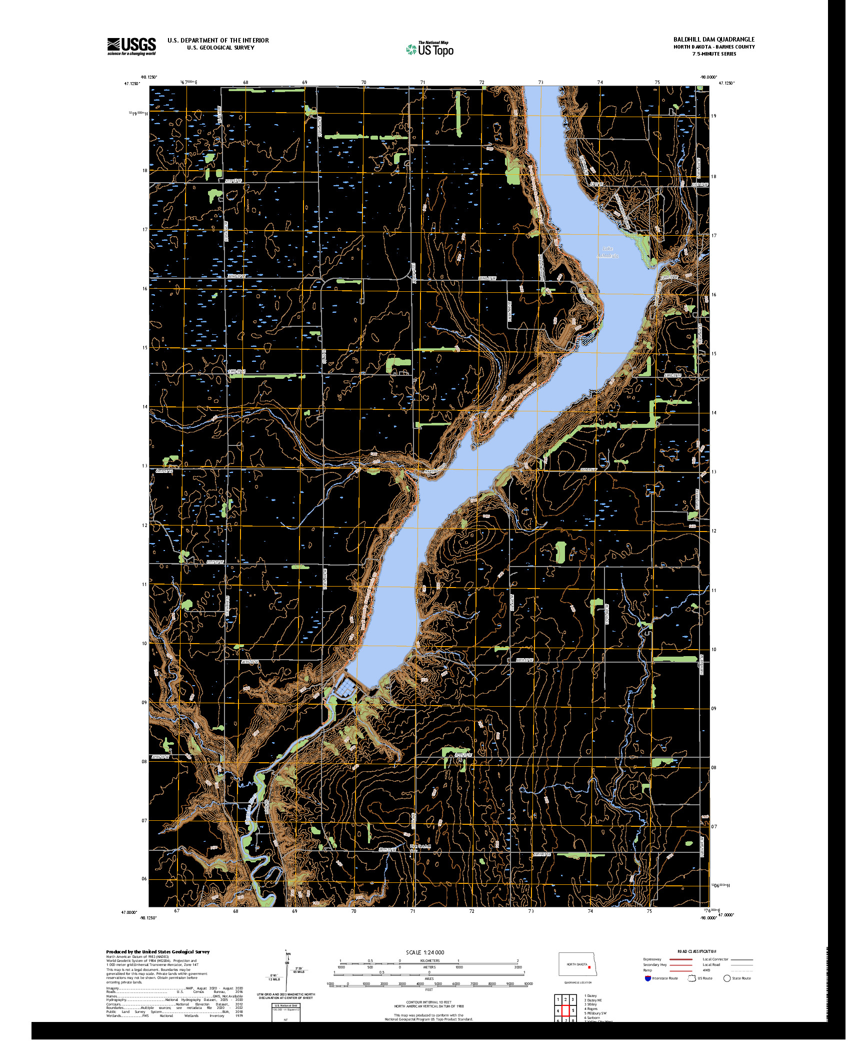US TOPO 7.5-MINUTE MAP FOR BALDHILL DAM, ND