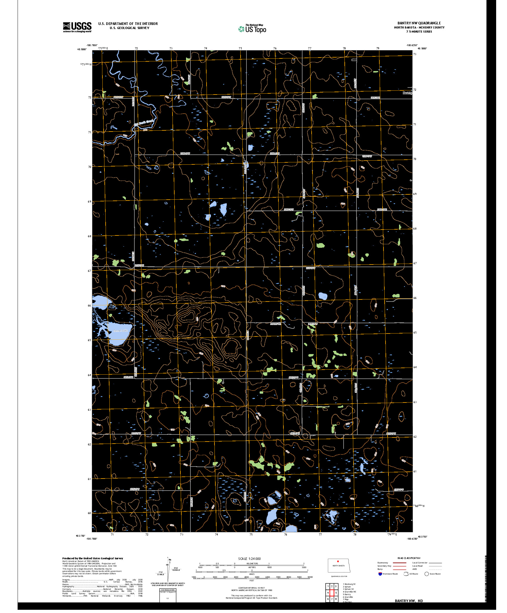 US TOPO 7.5-MINUTE MAP FOR BANTRY NW, ND