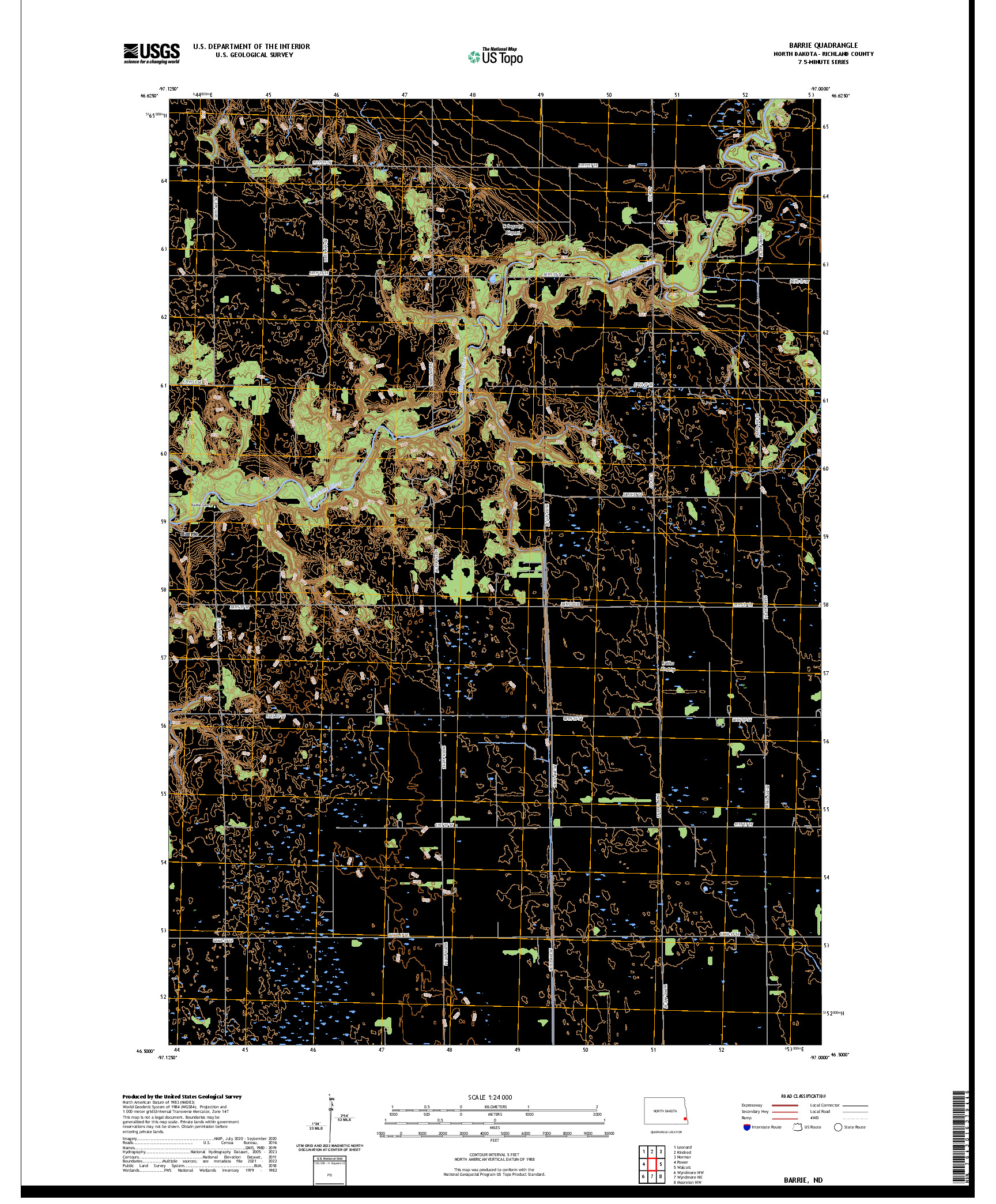 US TOPO 7.5-MINUTE MAP FOR BARRIE, ND