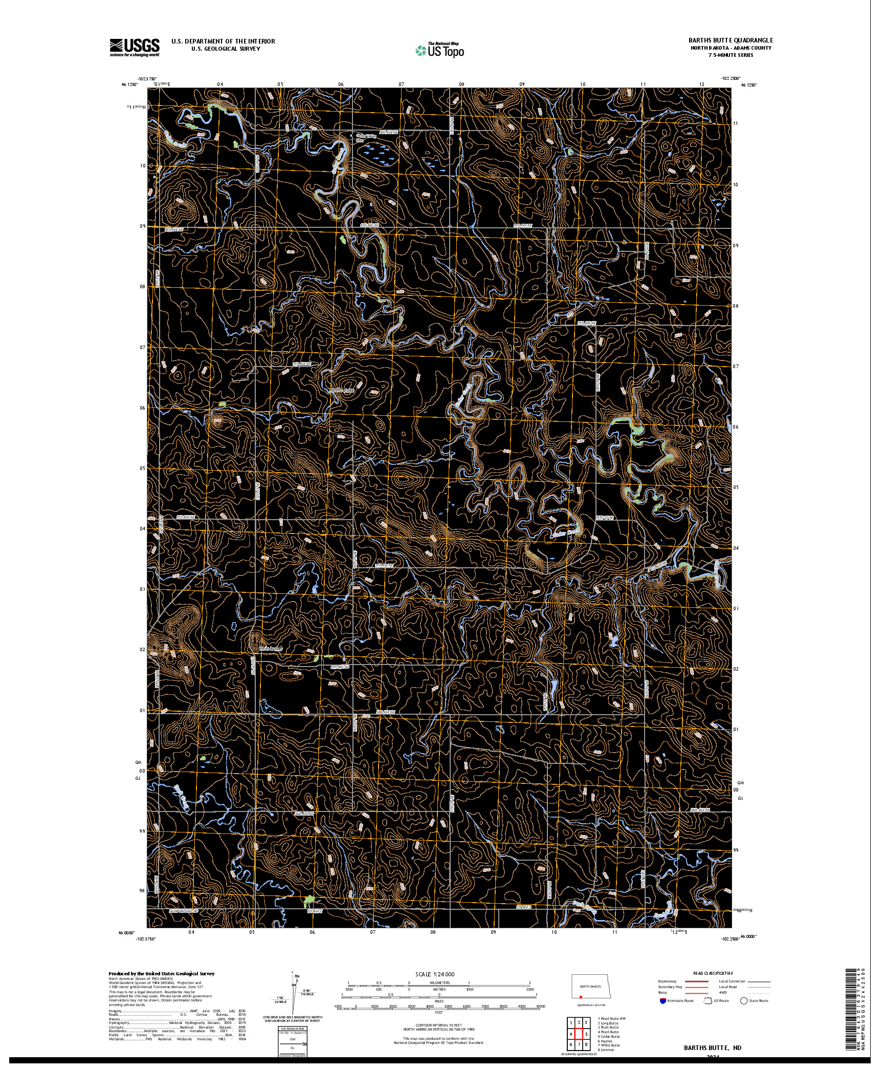 US TOPO 7.5-MINUTE MAP FOR BARTHS BUTTE, ND