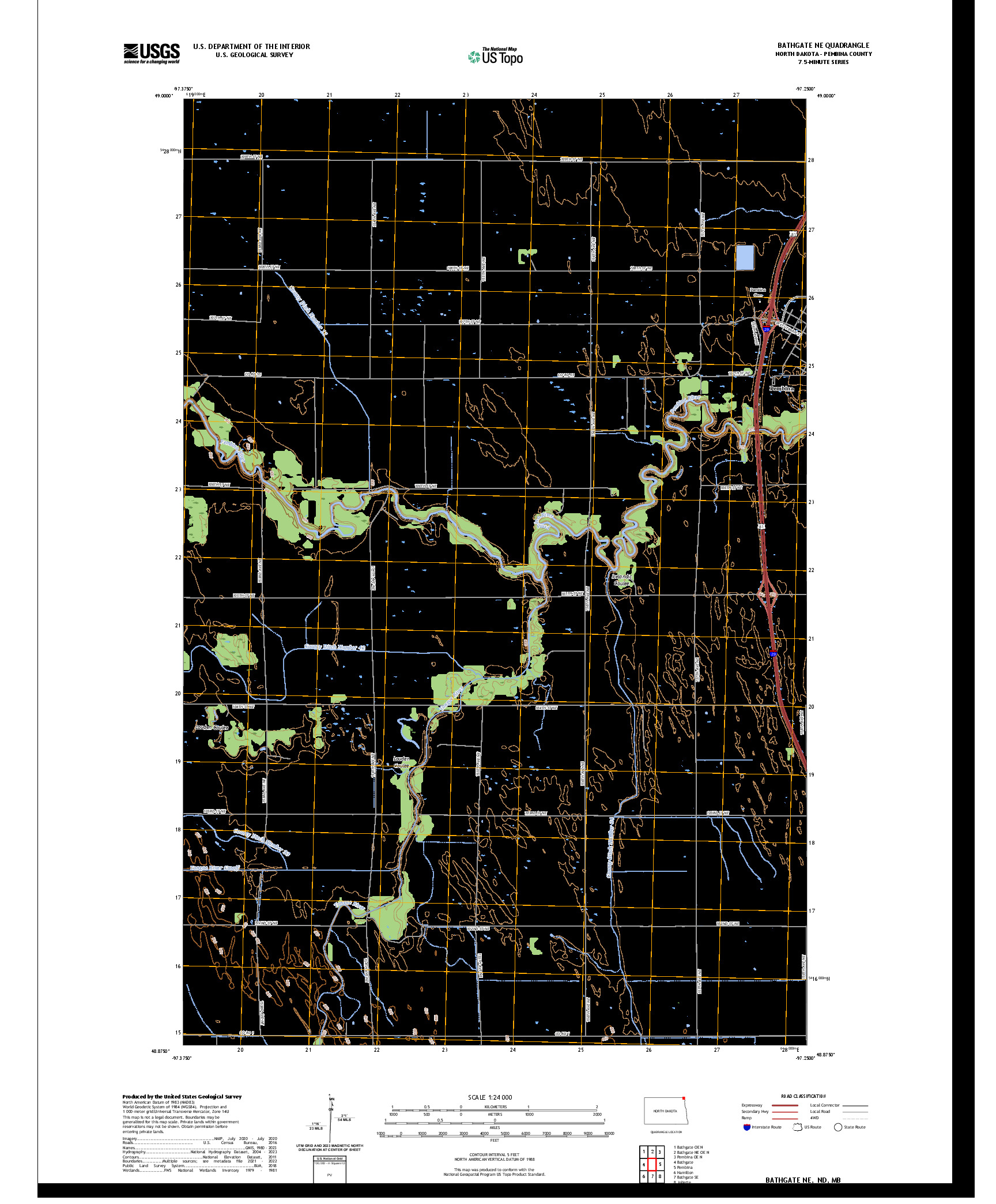US TOPO 7.5-MINUTE MAP FOR BATHGATE NE, ND,MB