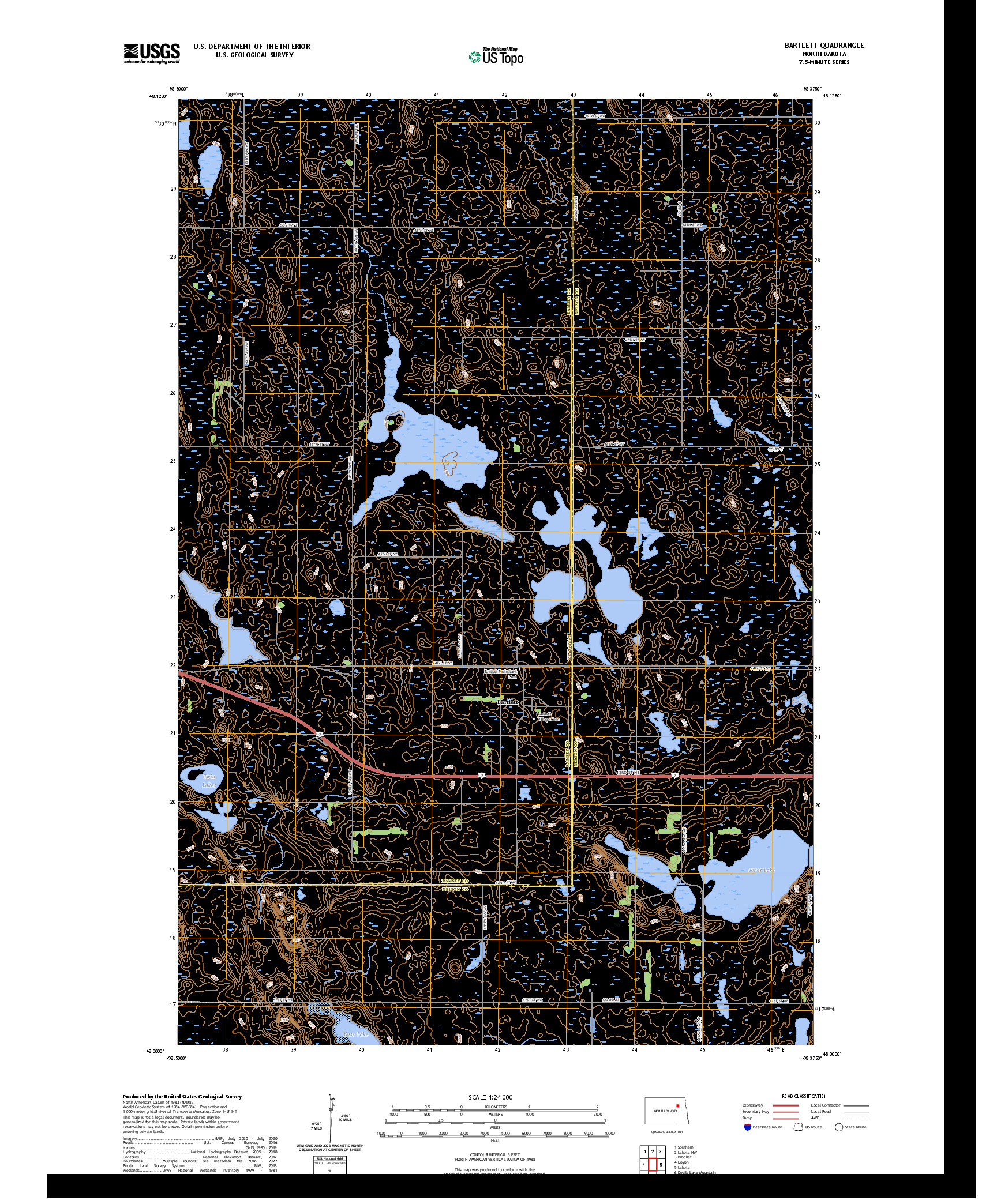 US TOPO 7.5-MINUTE MAP FOR BARTLETT, ND
