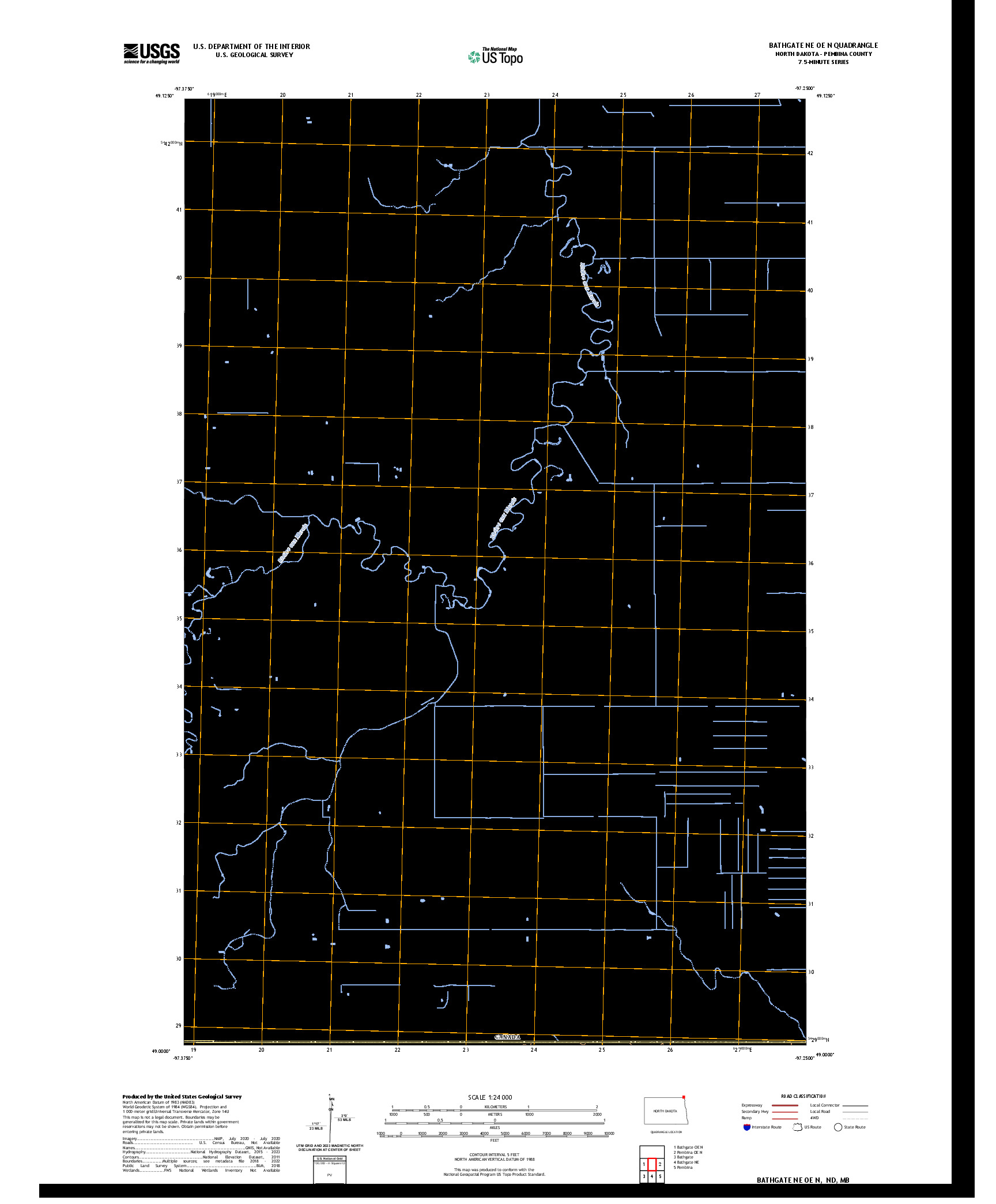US TOPO 7.5-MINUTE MAP FOR BATHGATE NE OE N, ND,MB