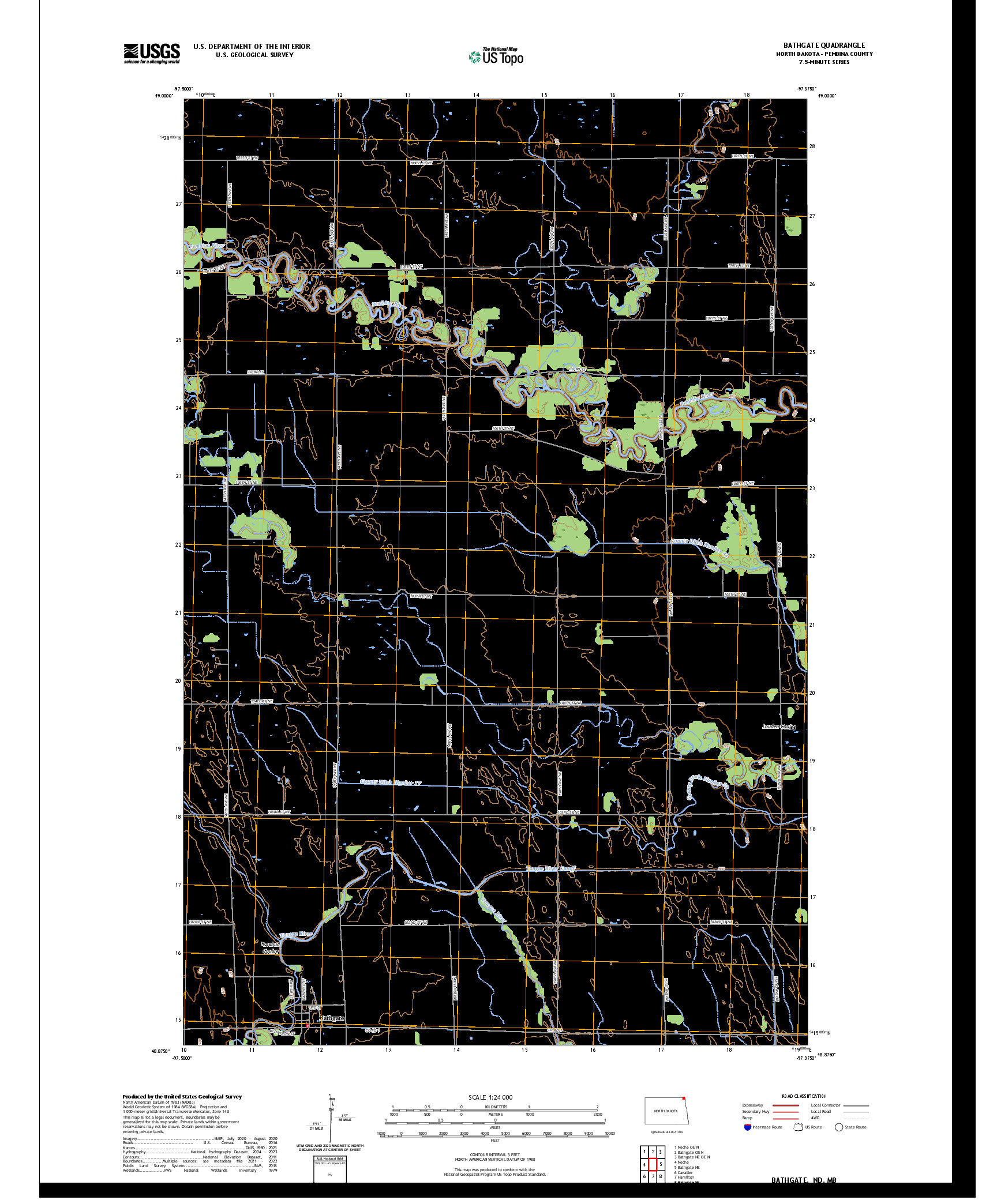 US TOPO 7.5-MINUTE MAP FOR BATHGATE, ND,MB