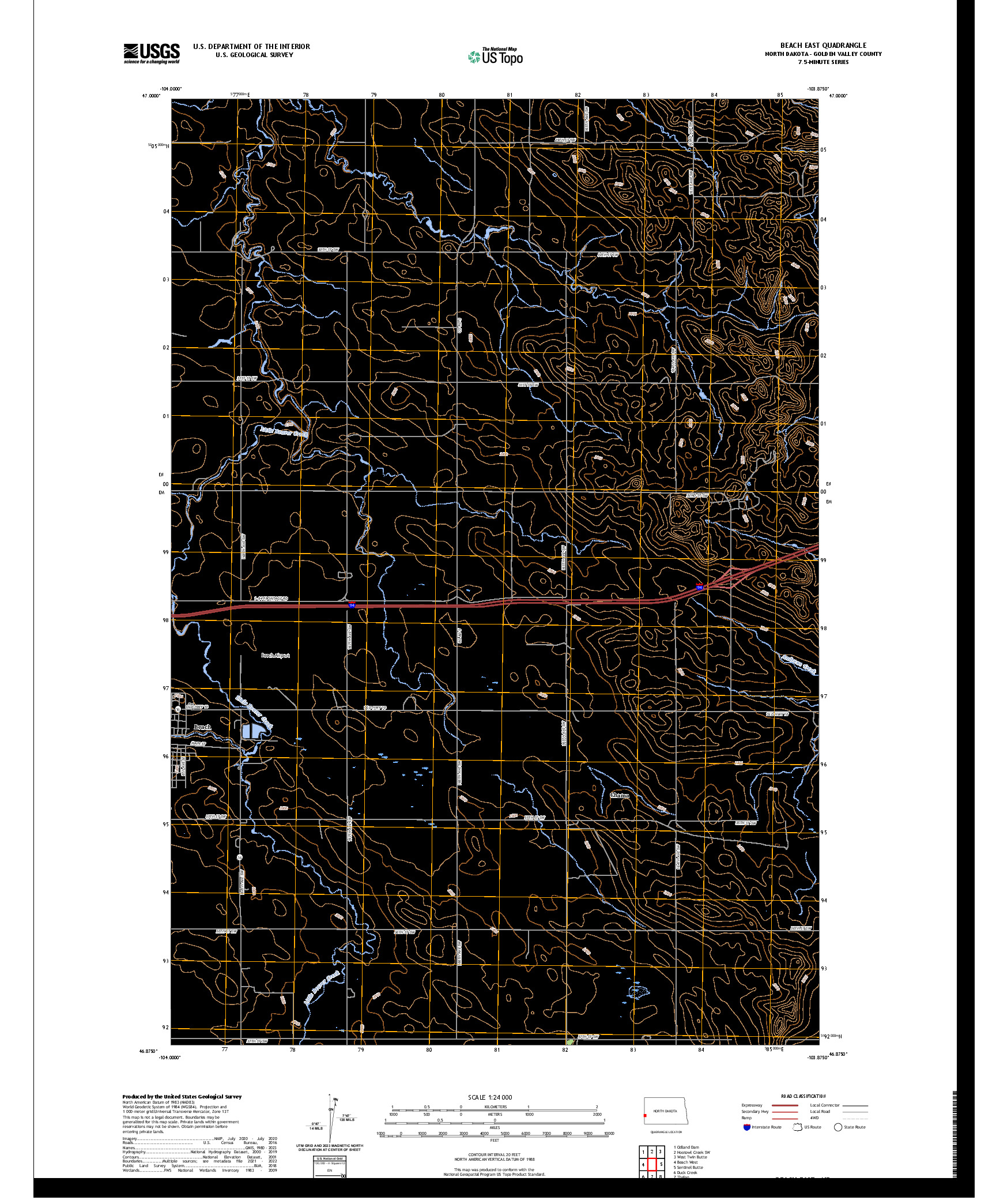 US TOPO 7.5-MINUTE MAP FOR BEACH EAST, ND