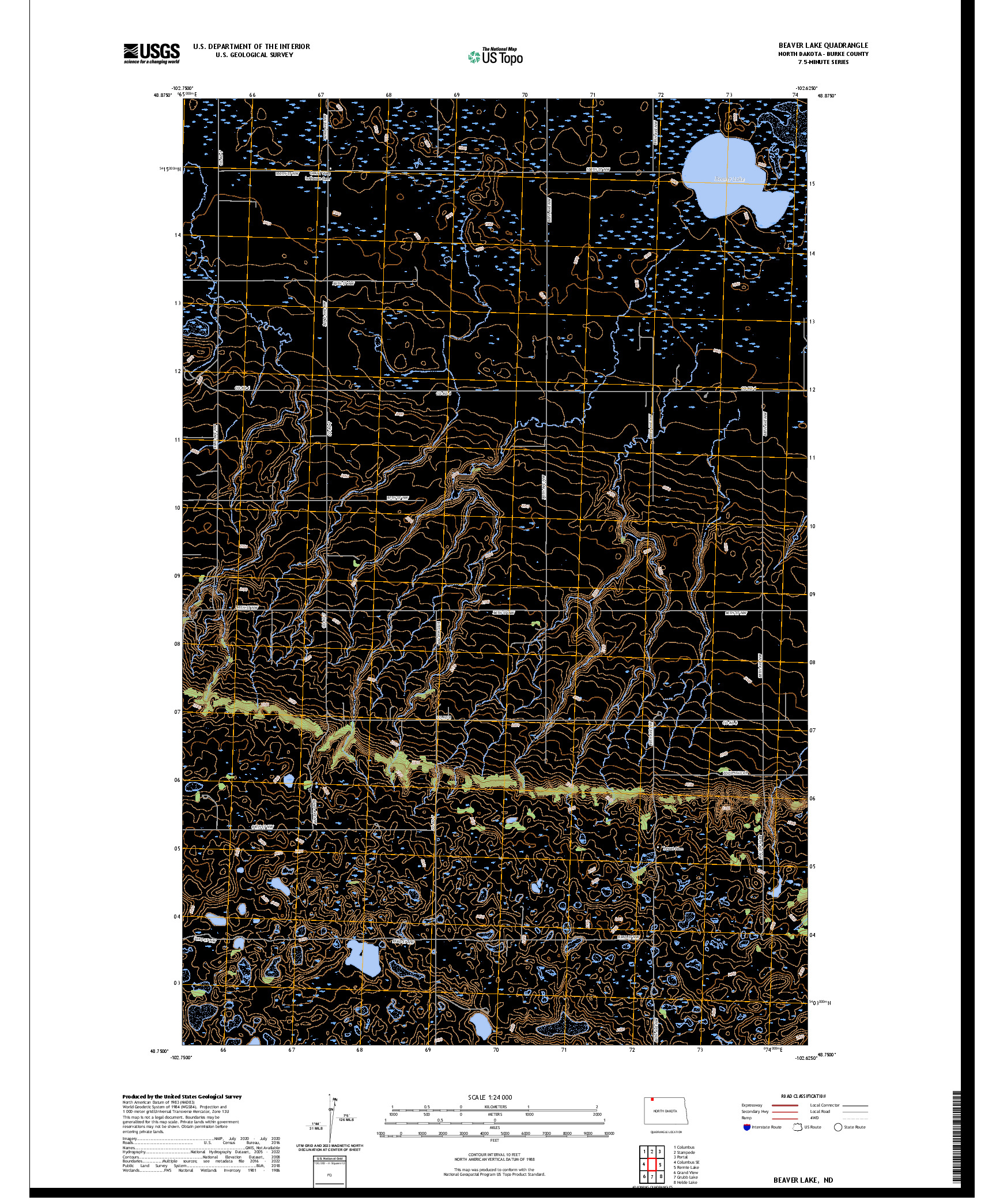 US TOPO 7.5-MINUTE MAP FOR BEAVER LAKE, ND