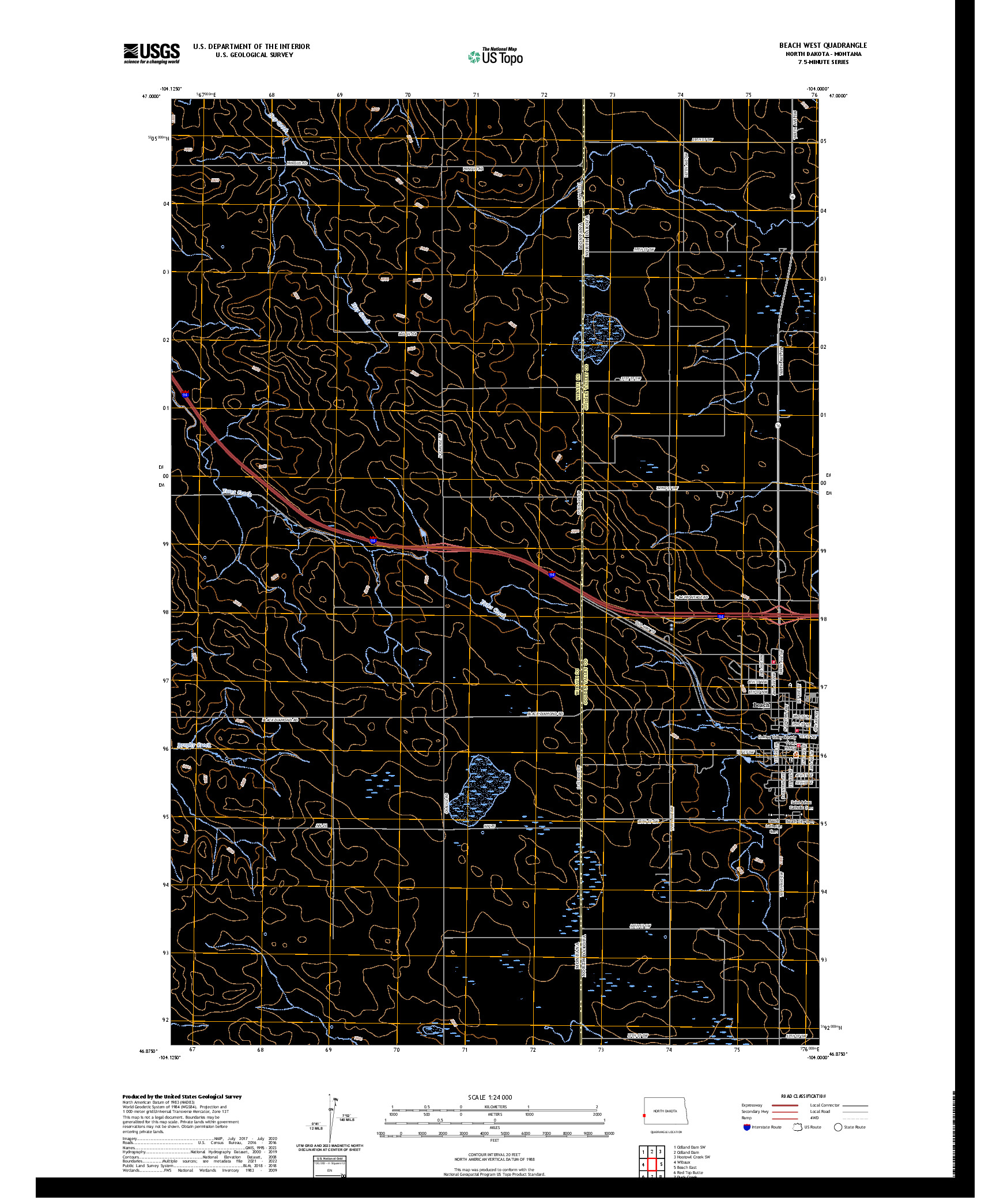 US TOPO 7.5-MINUTE MAP FOR BEACH WEST, ND,MT