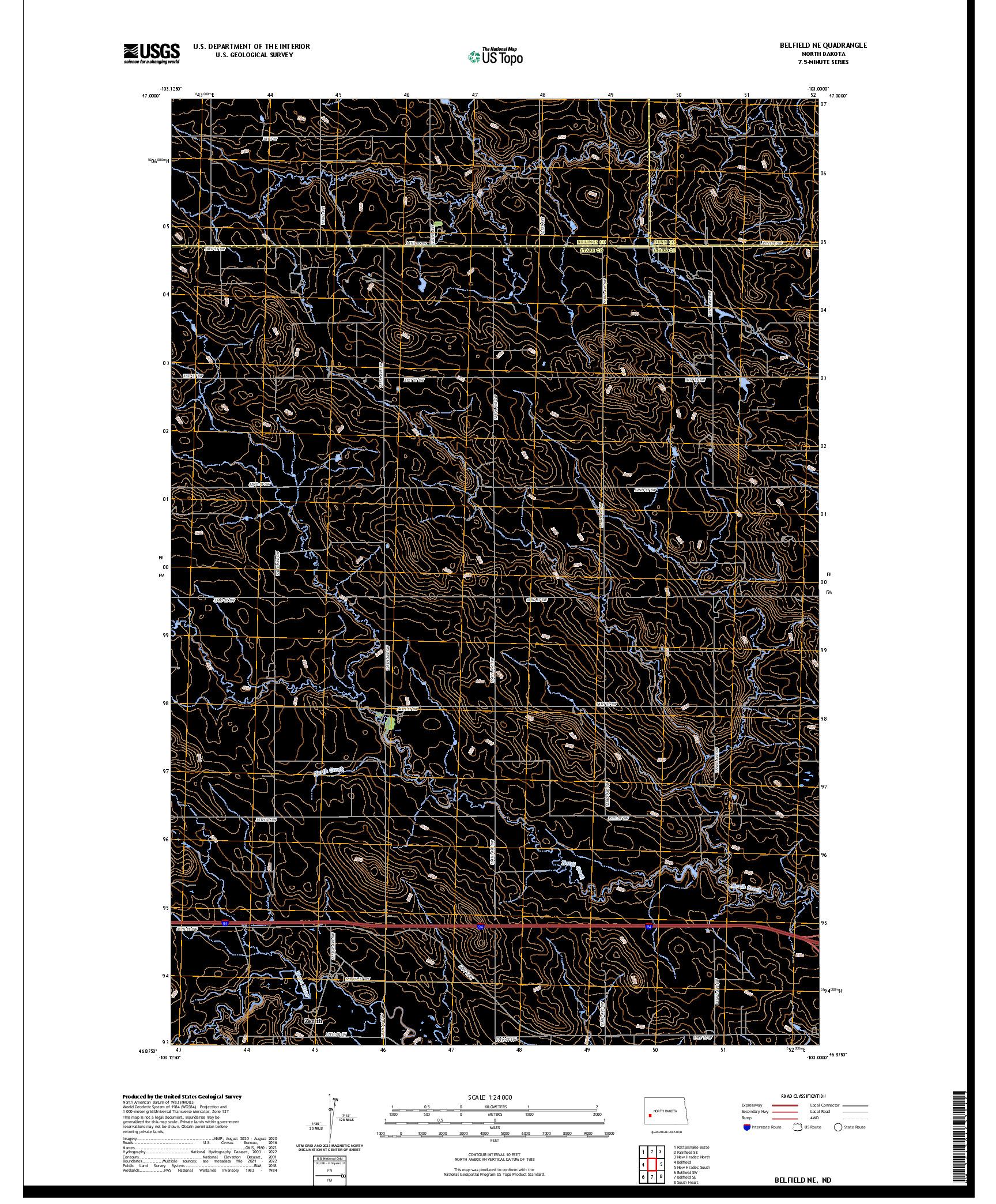 US TOPO 7.5-MINUTE MAP FOR BELFIELD NE, ND