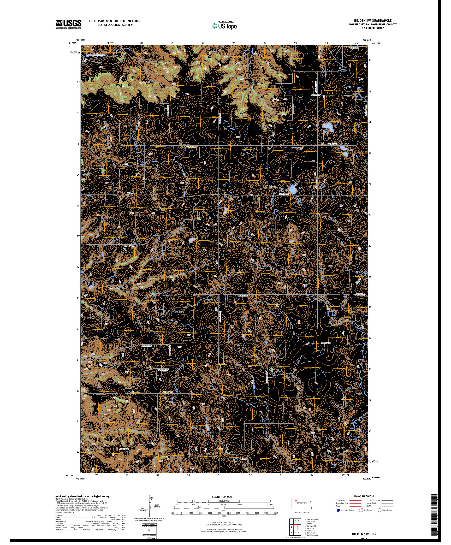 US TOPO 7.5-MINUTE MAP FOR BELDEN SW, ND