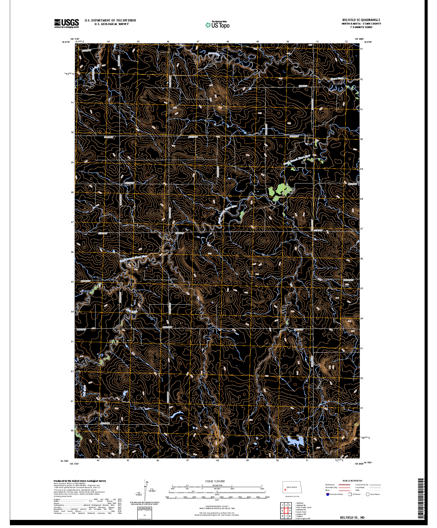 US TOPO 7.5-MINUTE MAP FOR BELFIELD SE, ND