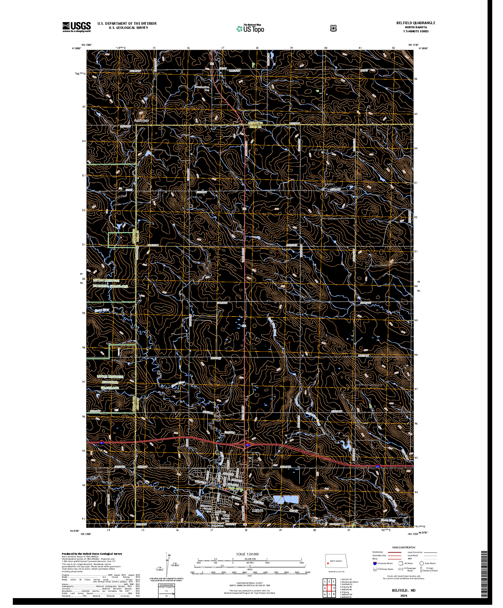 US TOPO 7.5-MINUTE MAP FOR BELFIELD, ND